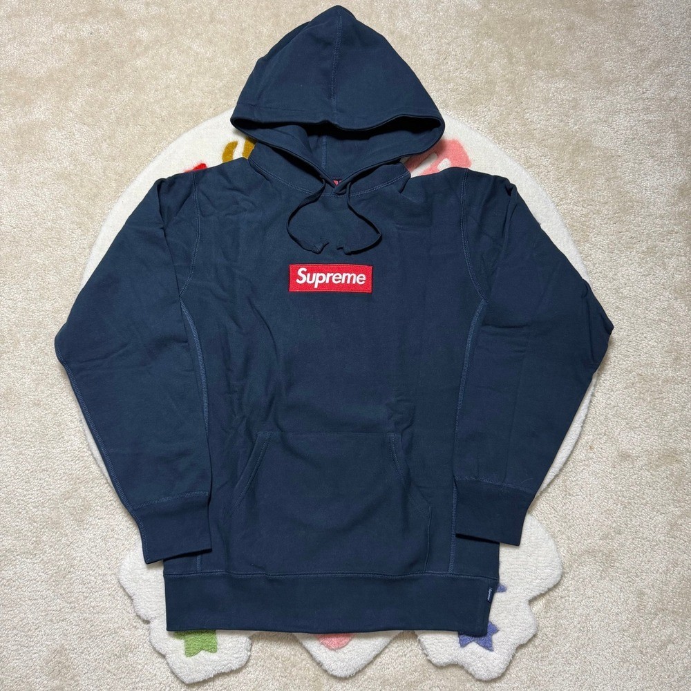 Supreme Box Logo Hooded Sweatshirt Navy Blue Red Bogo Hoodie Size Large L