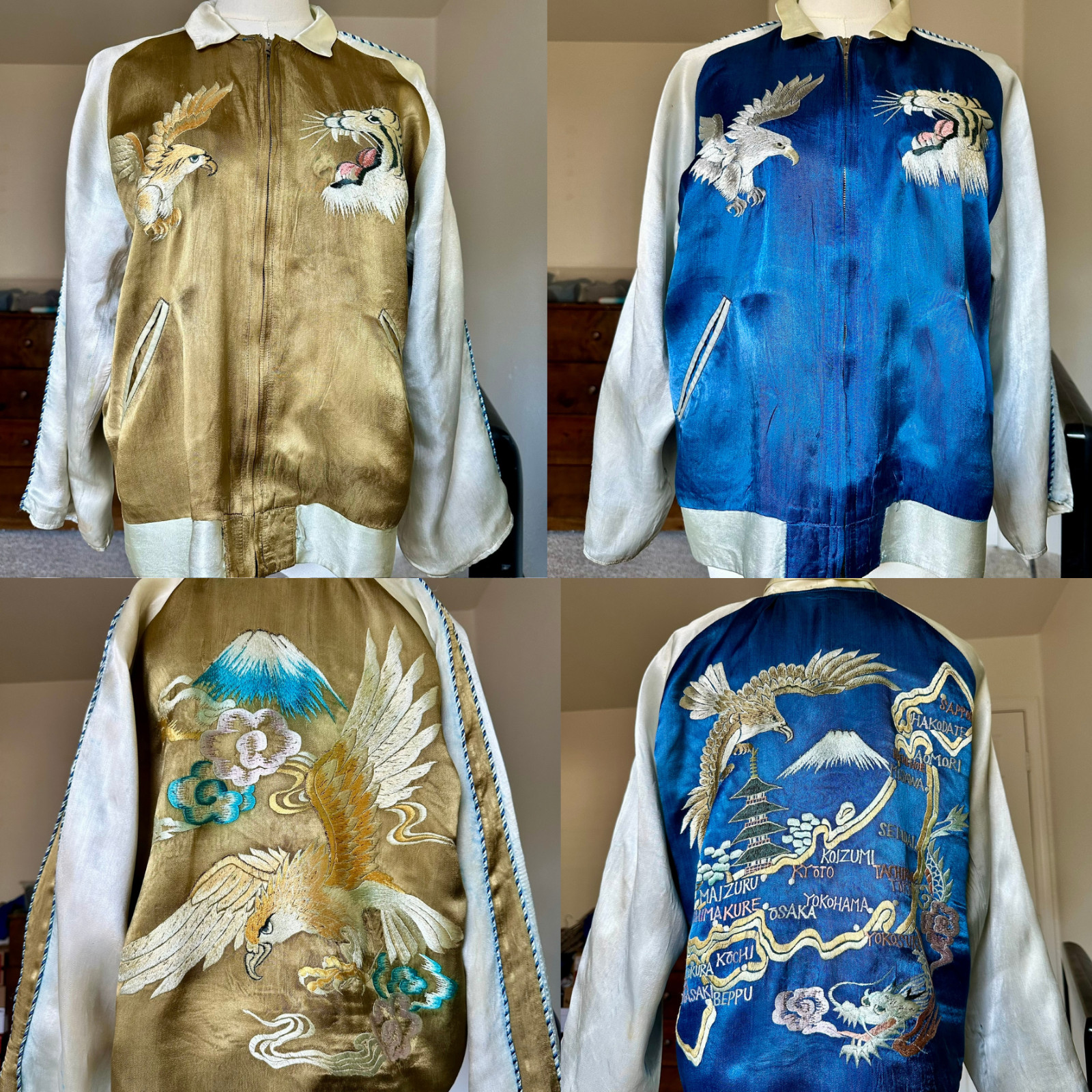 Vintage 1950s SUKAJAN\'s Mens L Reversible TTS Tokyo Japan Map Tiger Eagle Jacket