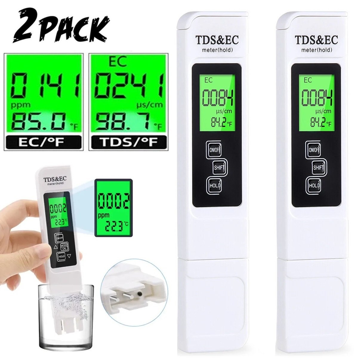 2PC TDS Water Quality Meter Digital Tester Testing Kits Drinking Water 0-9990PPM