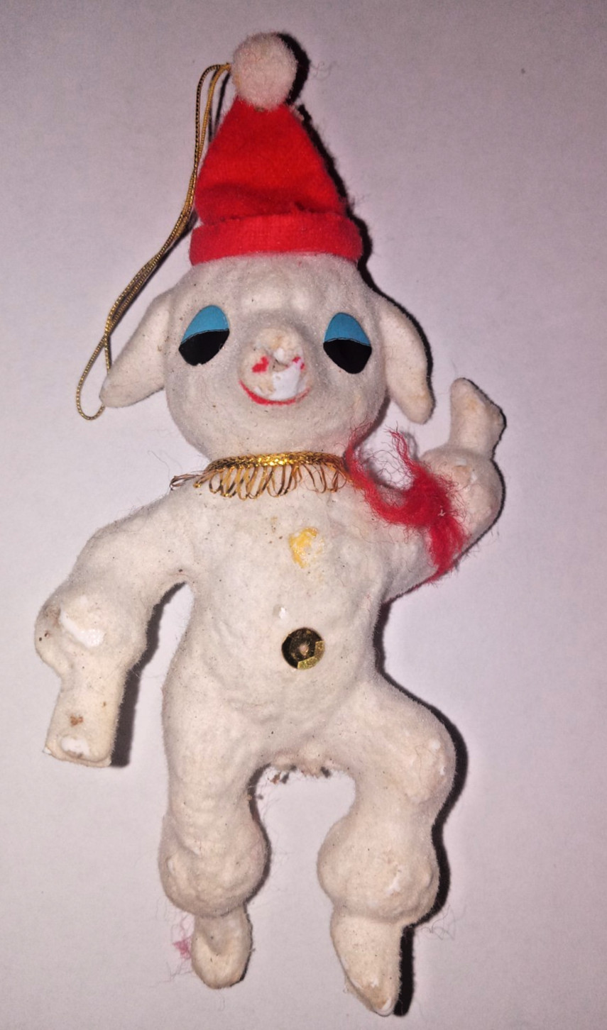 Vintage Flocked Sheep Country Christmas Ornament 5.5\