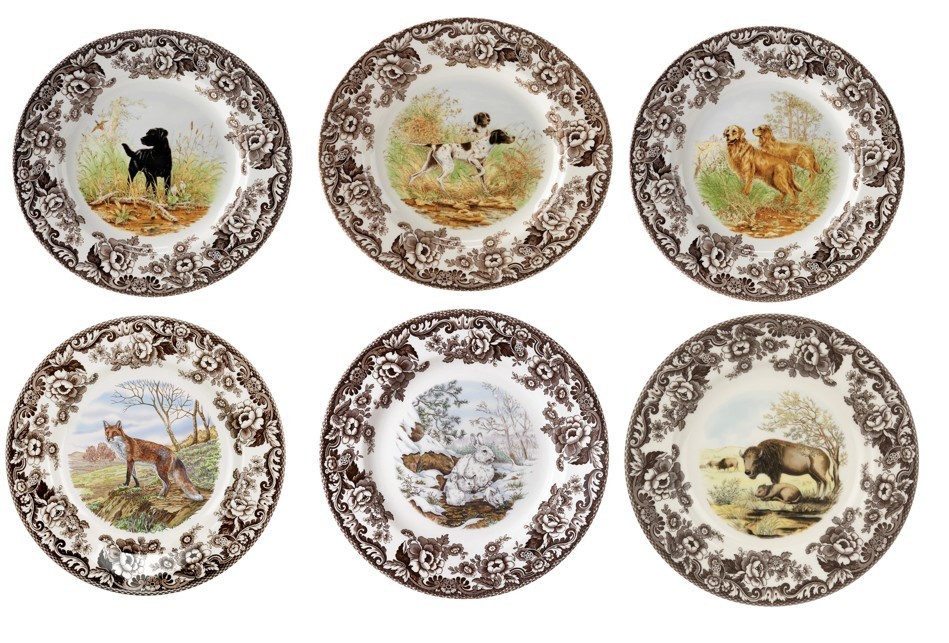Spode woodland set of 6 X dinner plates- 6 unique ANIMALS +-----3716----- Spode woodland set of 6 X dinner plates- 6 unique ANIMALS +-----3716-----