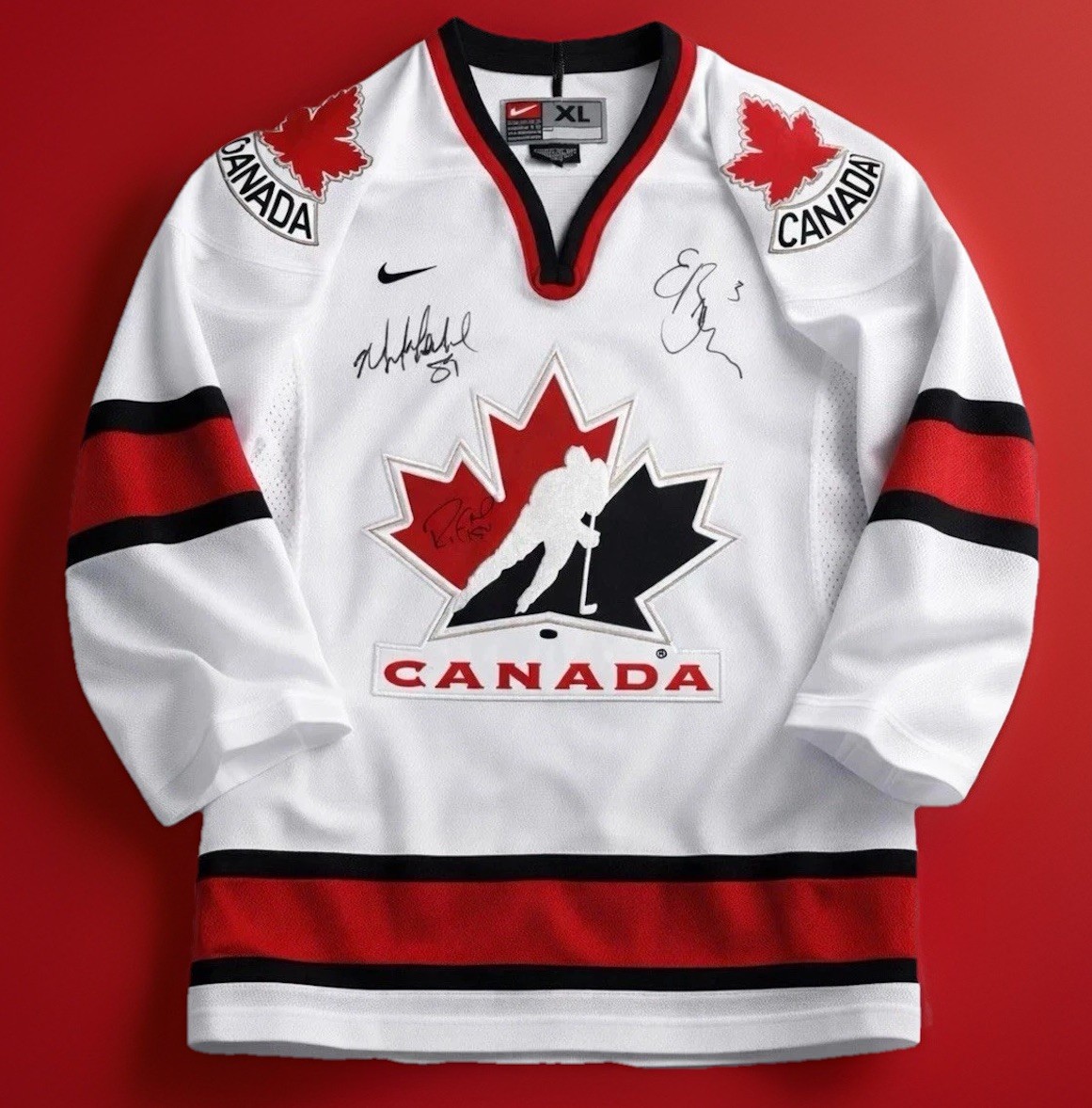TRIPLE SIGNED Vintage Team Canada Olympic Hockey Jersey Smyth Comrie Brewer XL