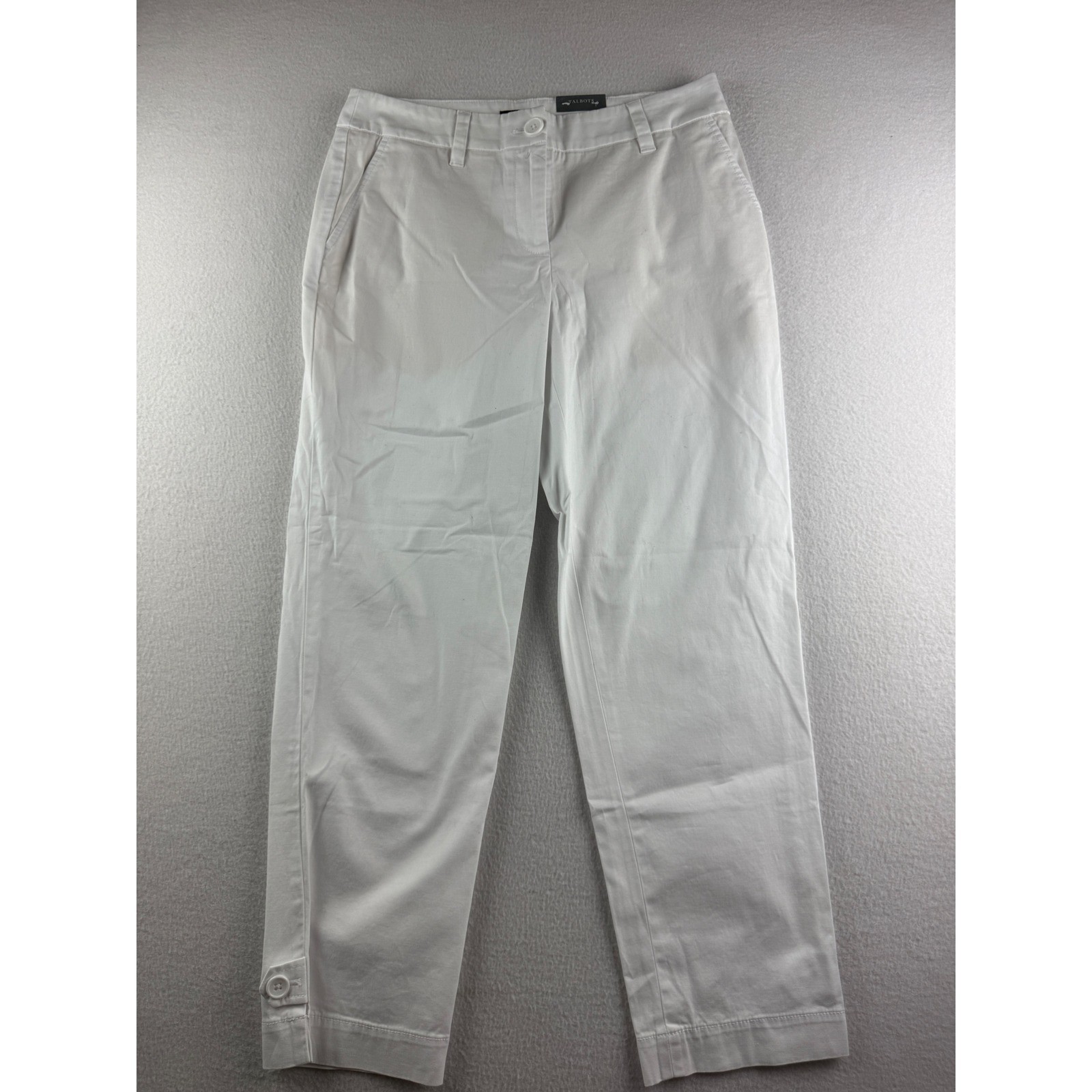 Talbots Slim Perfect Crop Pant Womens 2 White Cotton Stretch Button Hem Trousers