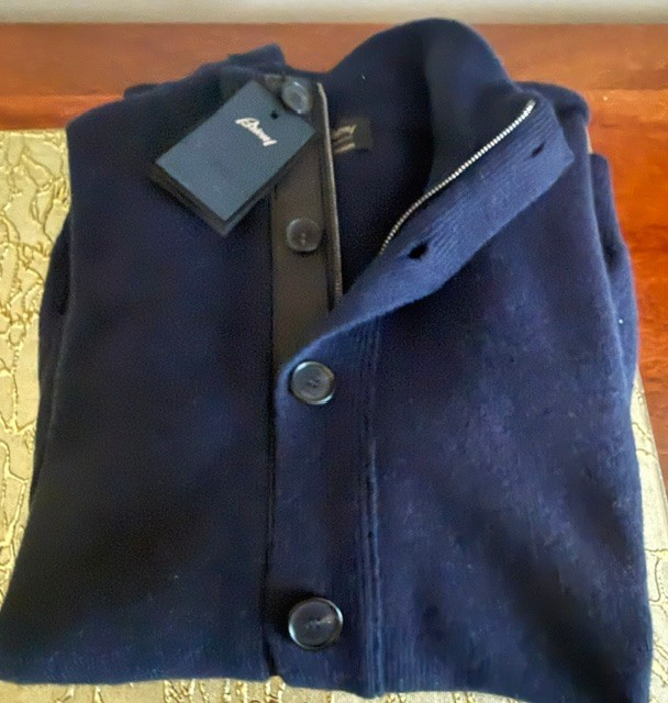 BRIONI 100% Cashmere Cardigan, Navy, Zip/Button Leather, RT3600$, 48IT-Italy,New BRIONI 100% Cashmere Cardigan, Navy, Zip/Button Leather, RT3600$, 48IT-Italy,New