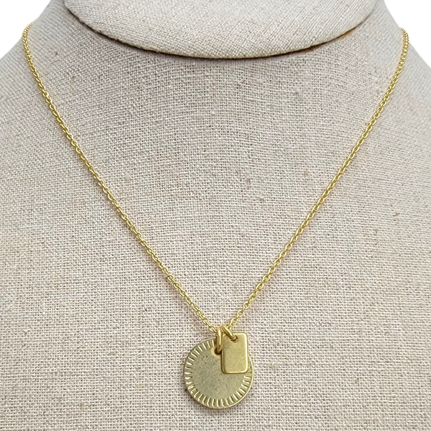 Madewell Gold Tone Double Pendant Sunburst Coin Dog Tag Medallion Necklace