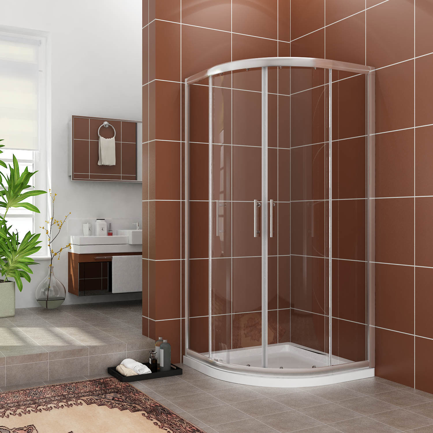 SUNNY Neo-Round Corner Sliding Shower Door Shower Enclosure Tempered Glass +Base