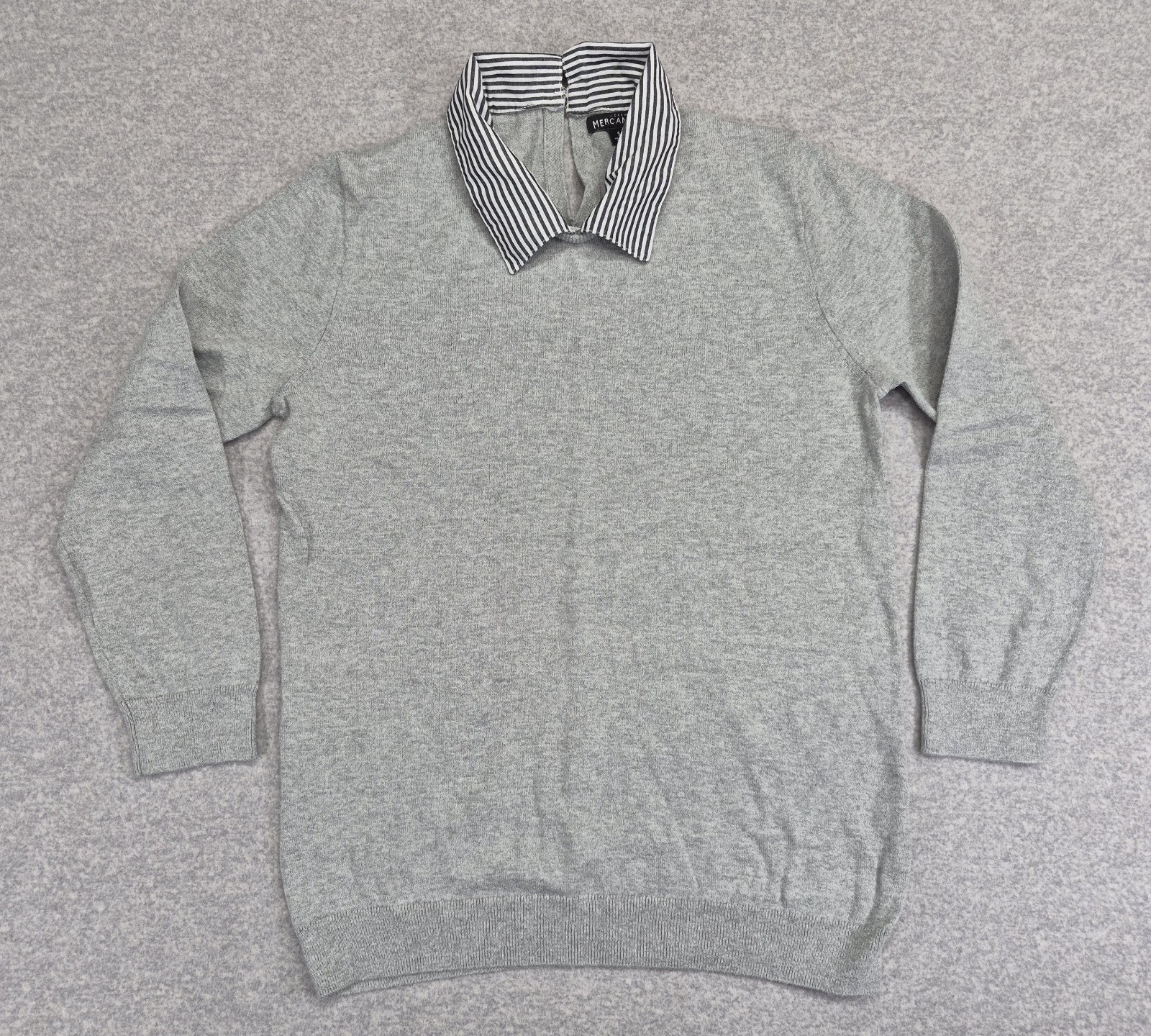 J.Crew Mercantile Gray Sweater Womens S Striped Collared Mixed Media Pullover
