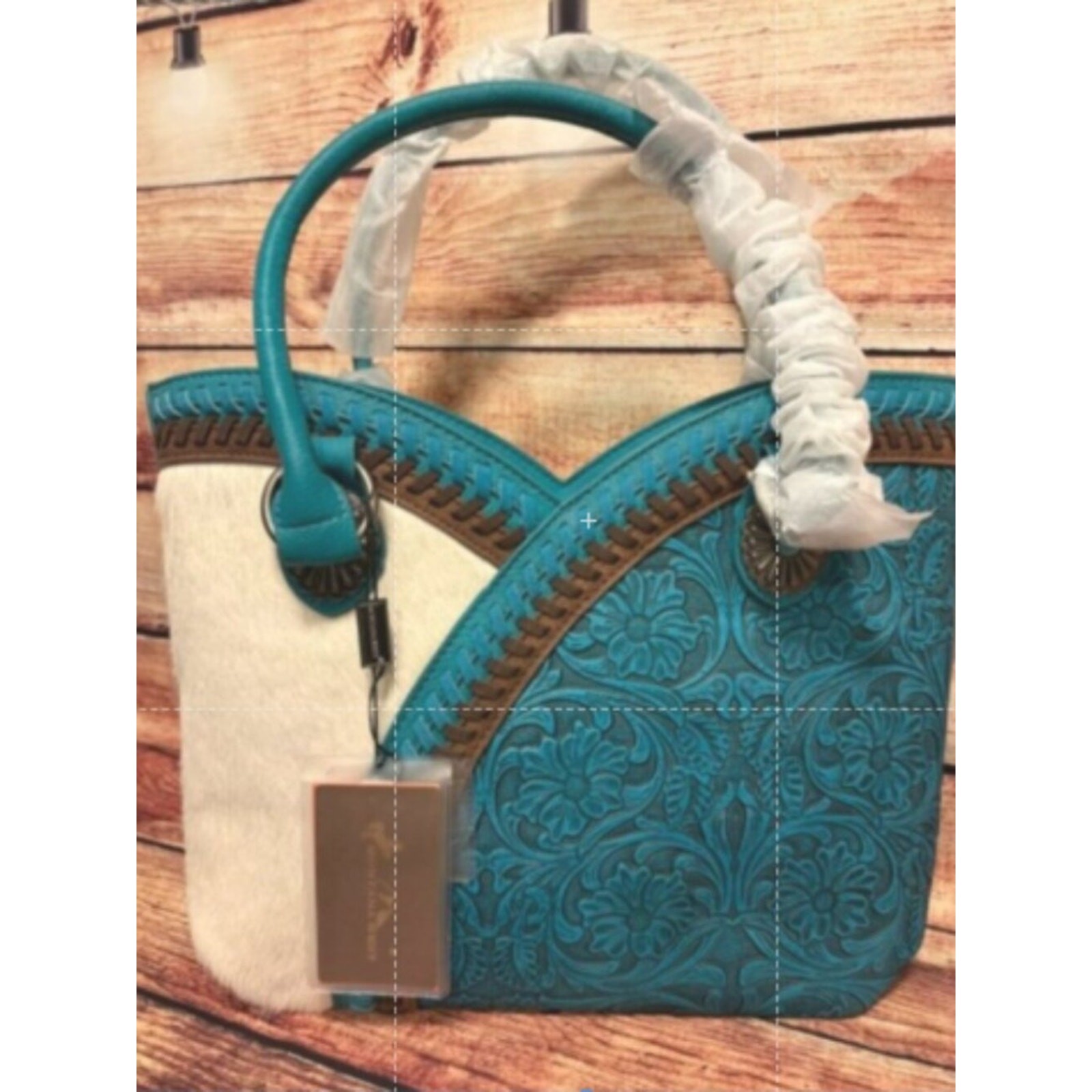 Montana West Turquoise Cowhide Floral Tooled Tote Bag NWT - Sold out