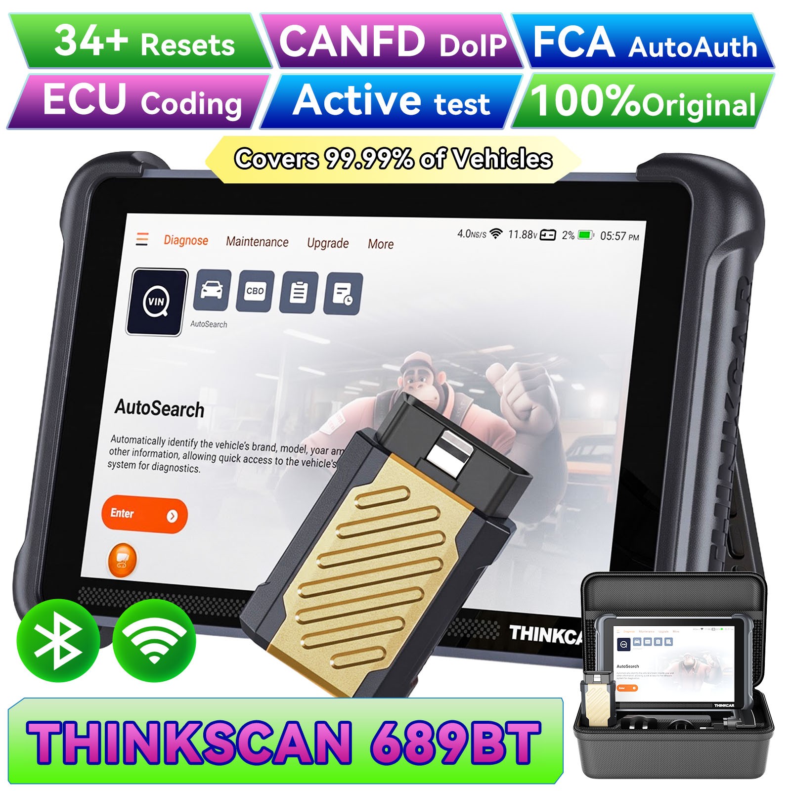 ThinkScan 689BT CANFD & DoIP Auto Vin 35 Resets Life Free Wireless Scanner 2026