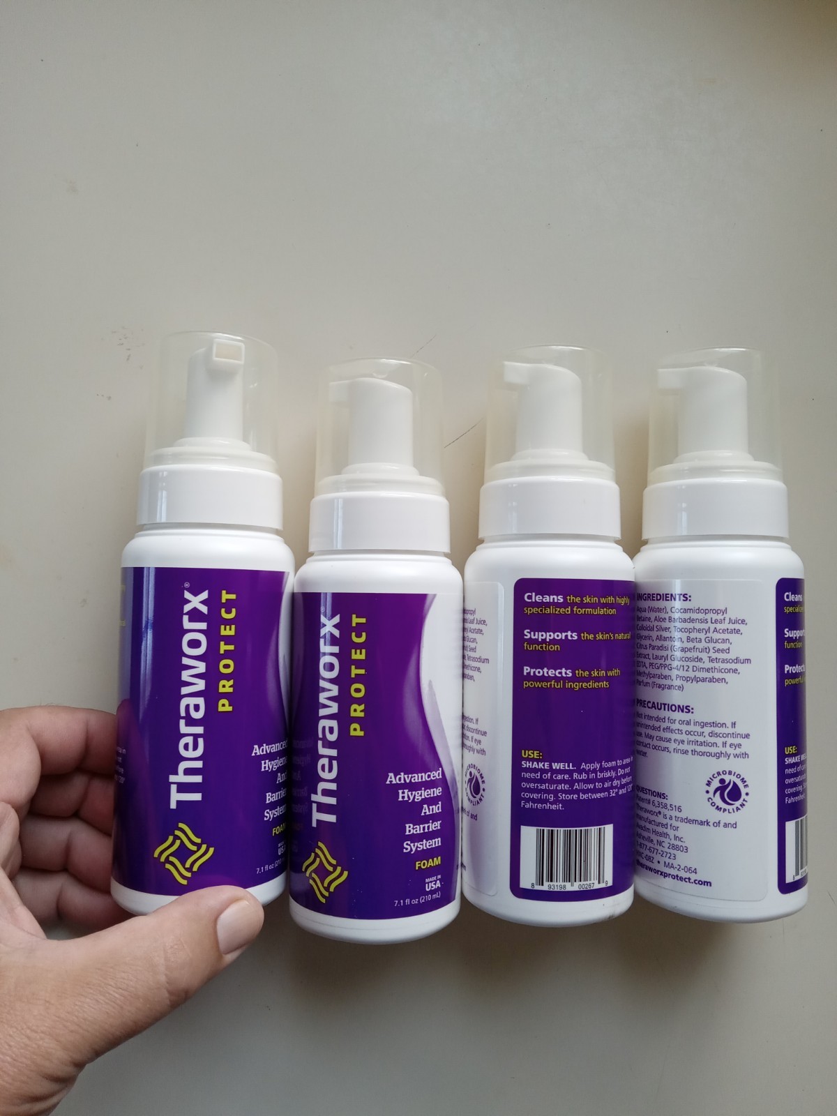 Theraworx Protect Skin Barrier Cleansing Foam 7.1oz 4-Pack ICU No-Rinse New