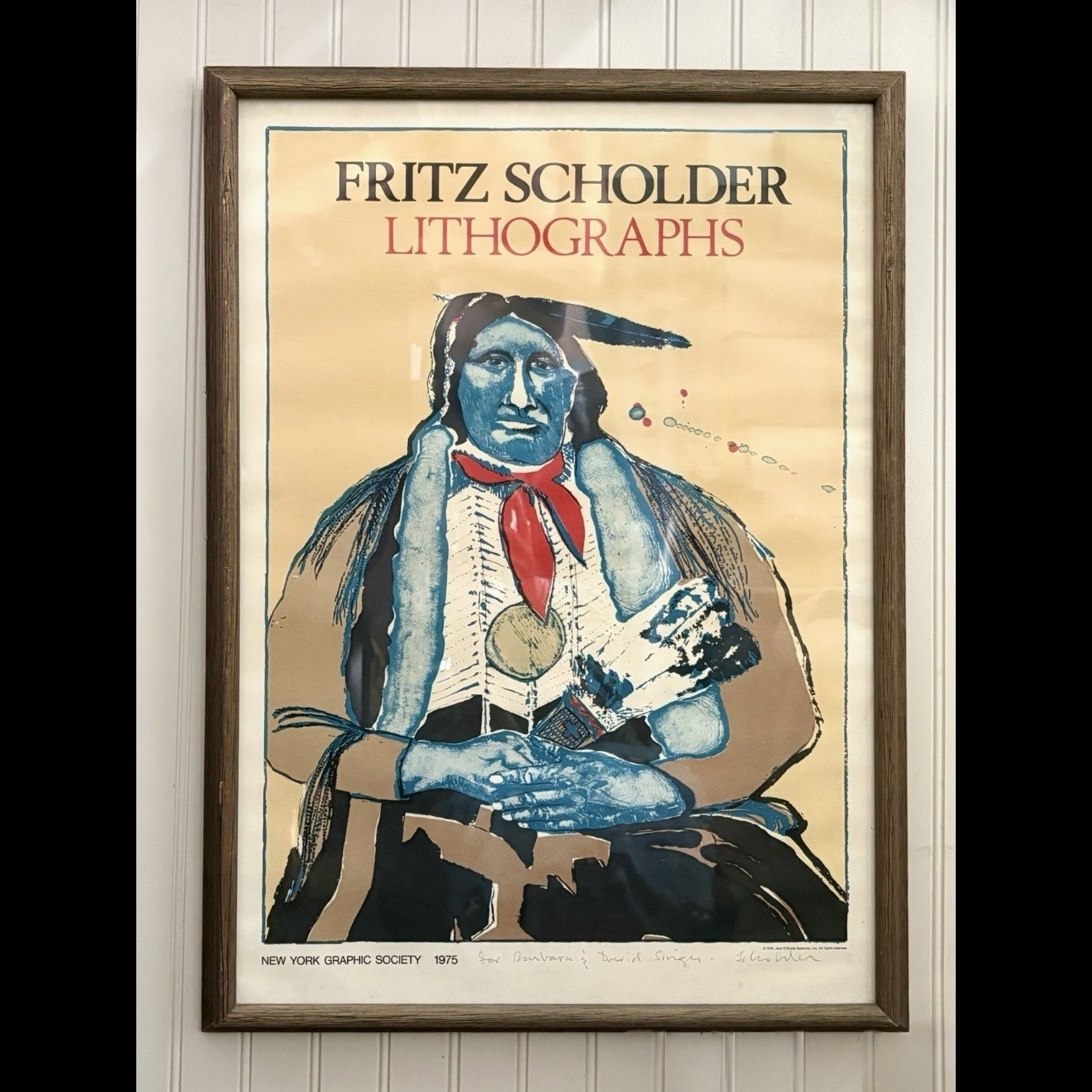Vintage 1975 Fritz Scholder Framed & Signed Offset Lithograph Print Feather Fan