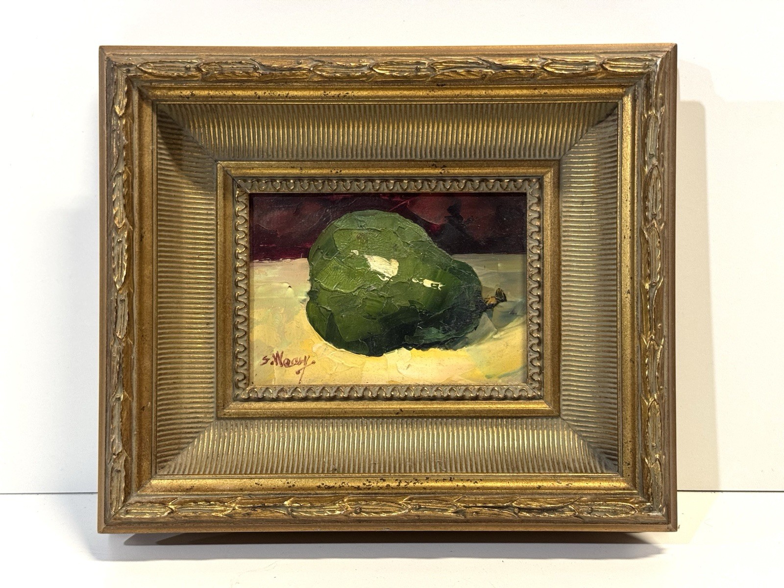 Vintage Still Life Pear Painting On Board Signed Framed Vintage Still Life Pear Painting On Board Signed Framed