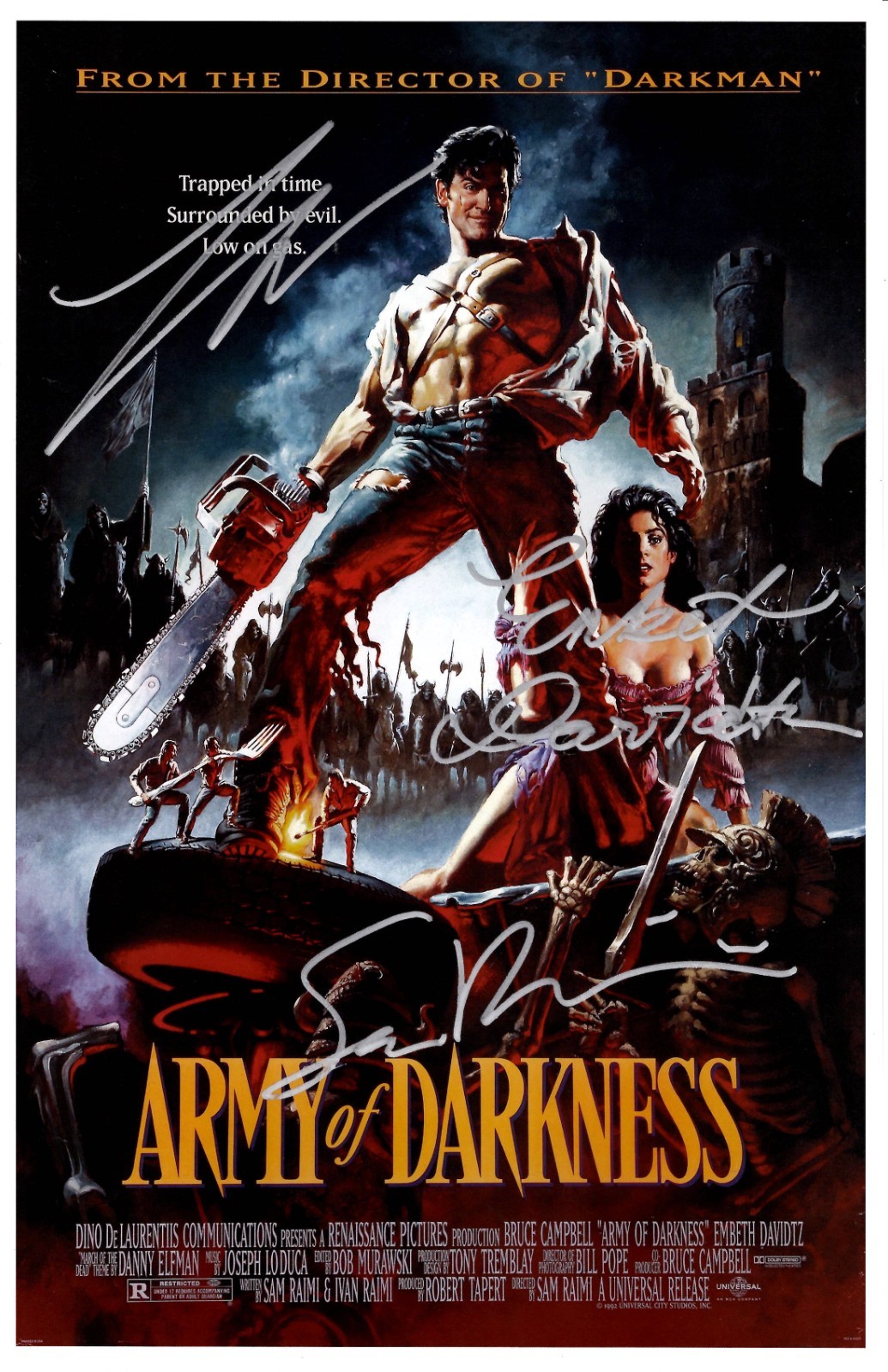 ARMY OF DARKNESS Signed Poster 11x17 Bruce Campbell, Embeth Davidtz and Sam Raim