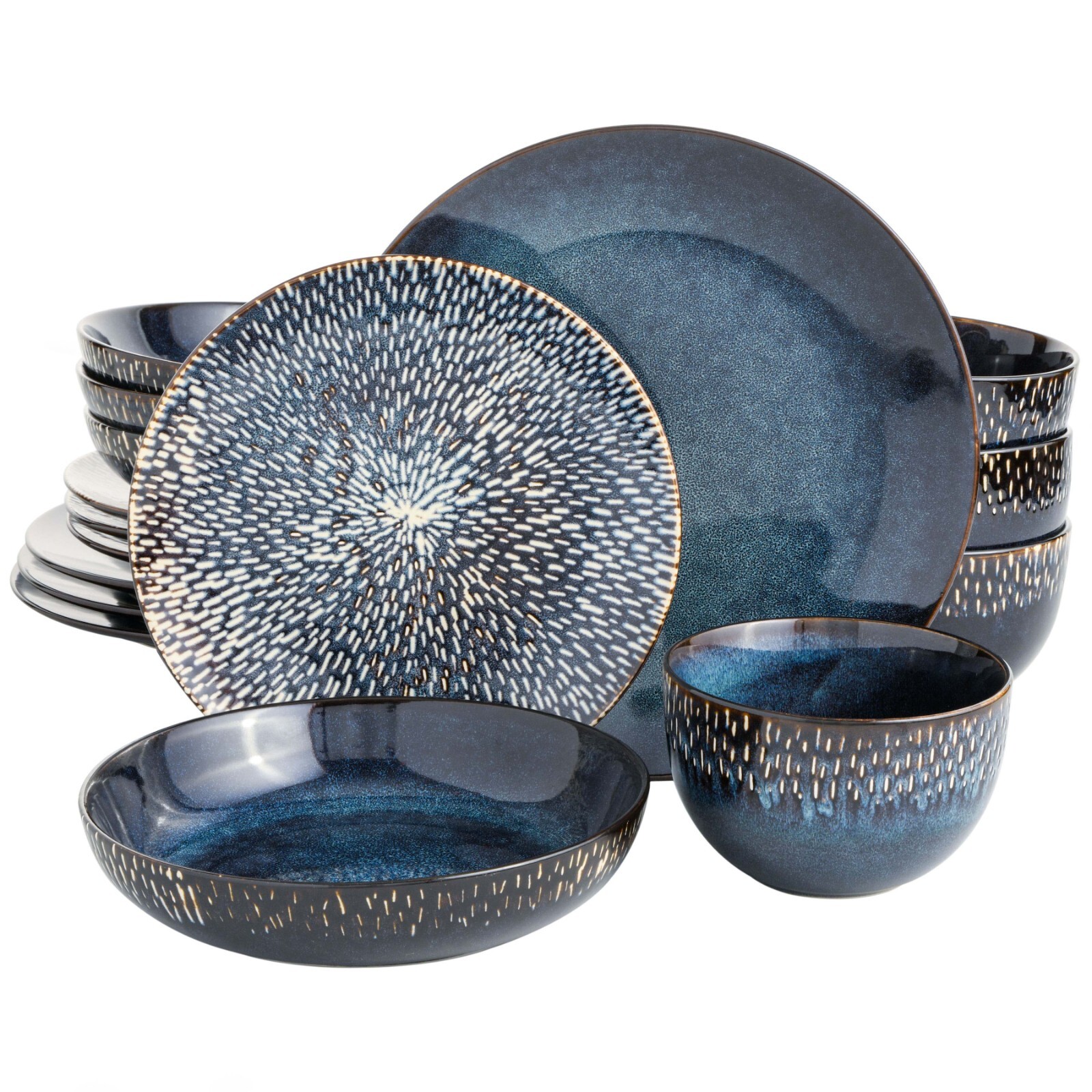 Gibson Elite Matisse 16-Piece Reactive Stoneware Dinnerware Set - Cobalt
