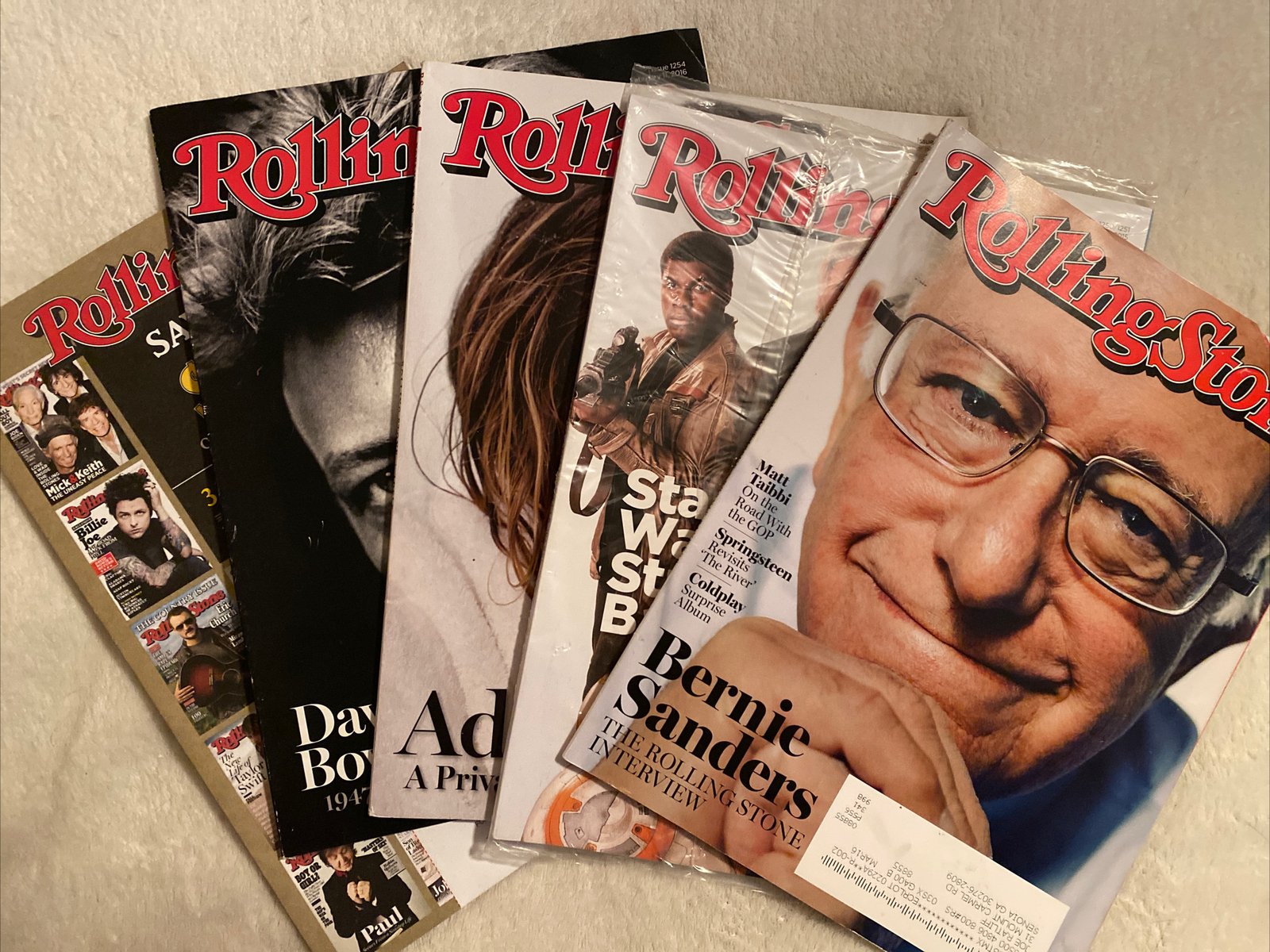 Rolling Stone Magazines Lot Of 5 Adele Star Wars Bernie Sanders Leo David Bowe