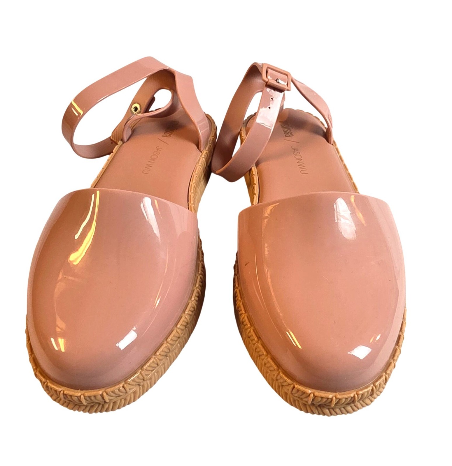 Melissa x Jason Wu Espadrille Jelly Sandals Women Size 8 Pink Ankle Strap Glossy