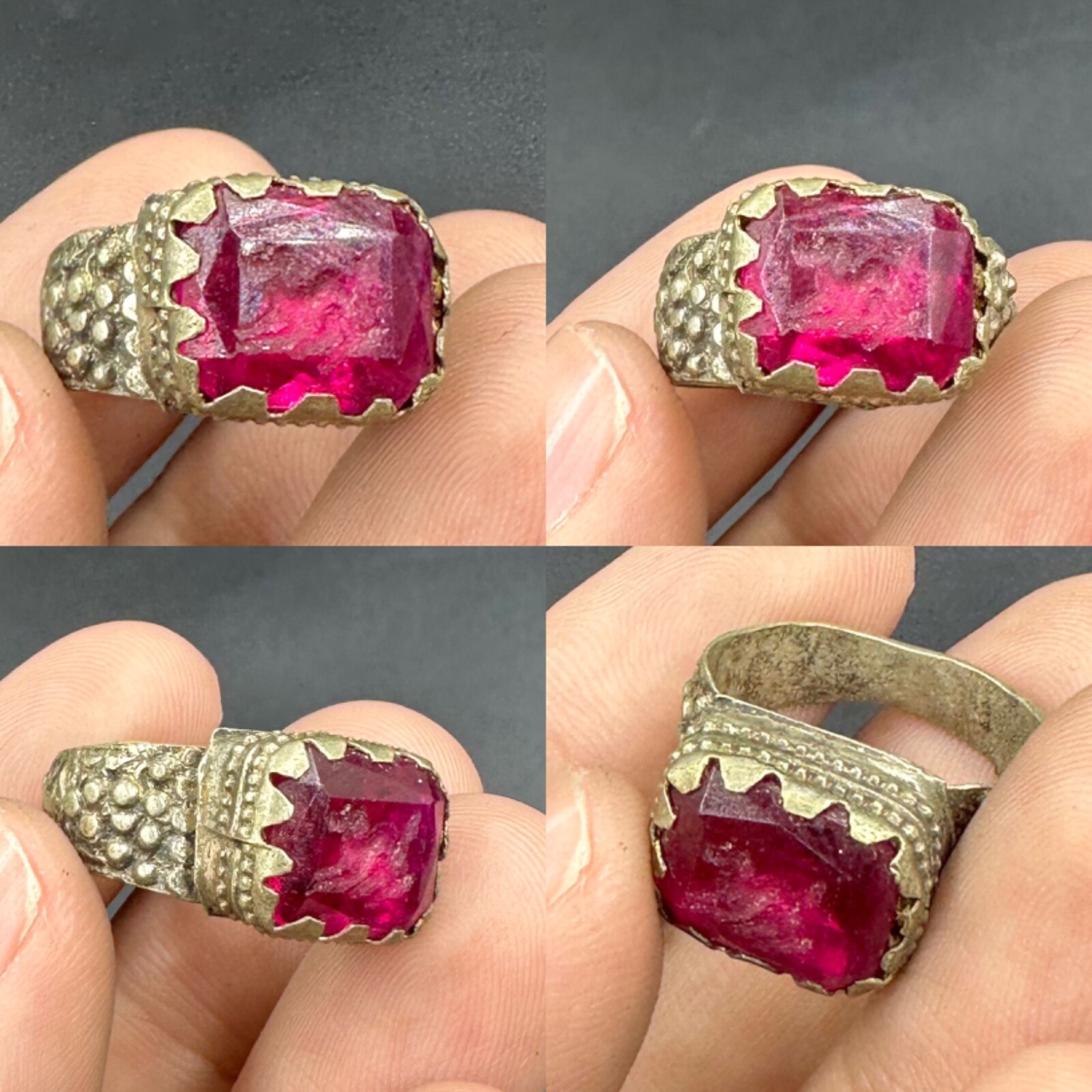 Wonderful Unique Pink Glass Intaglio Ancient Roman Bronze Ring