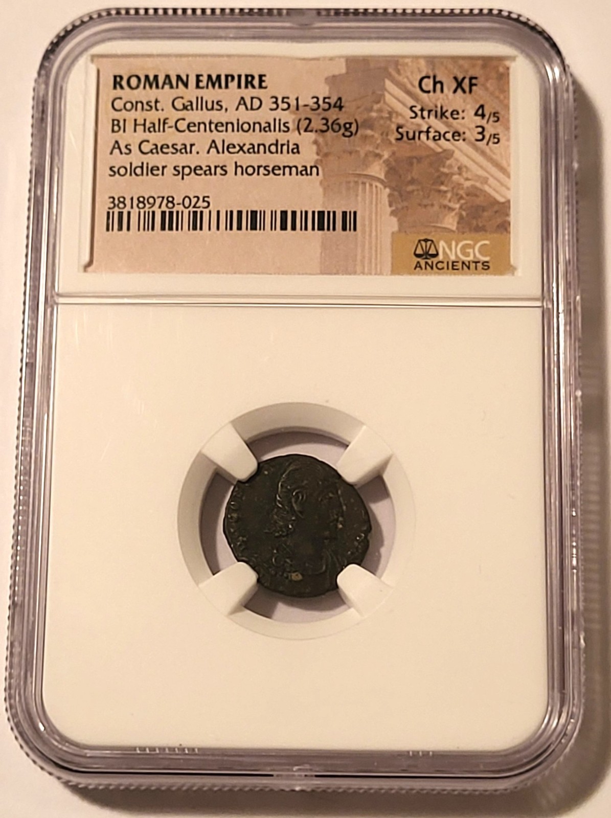 Roman Empire Constantius Gallus BI Half-Centenionalis Ch XF NGC