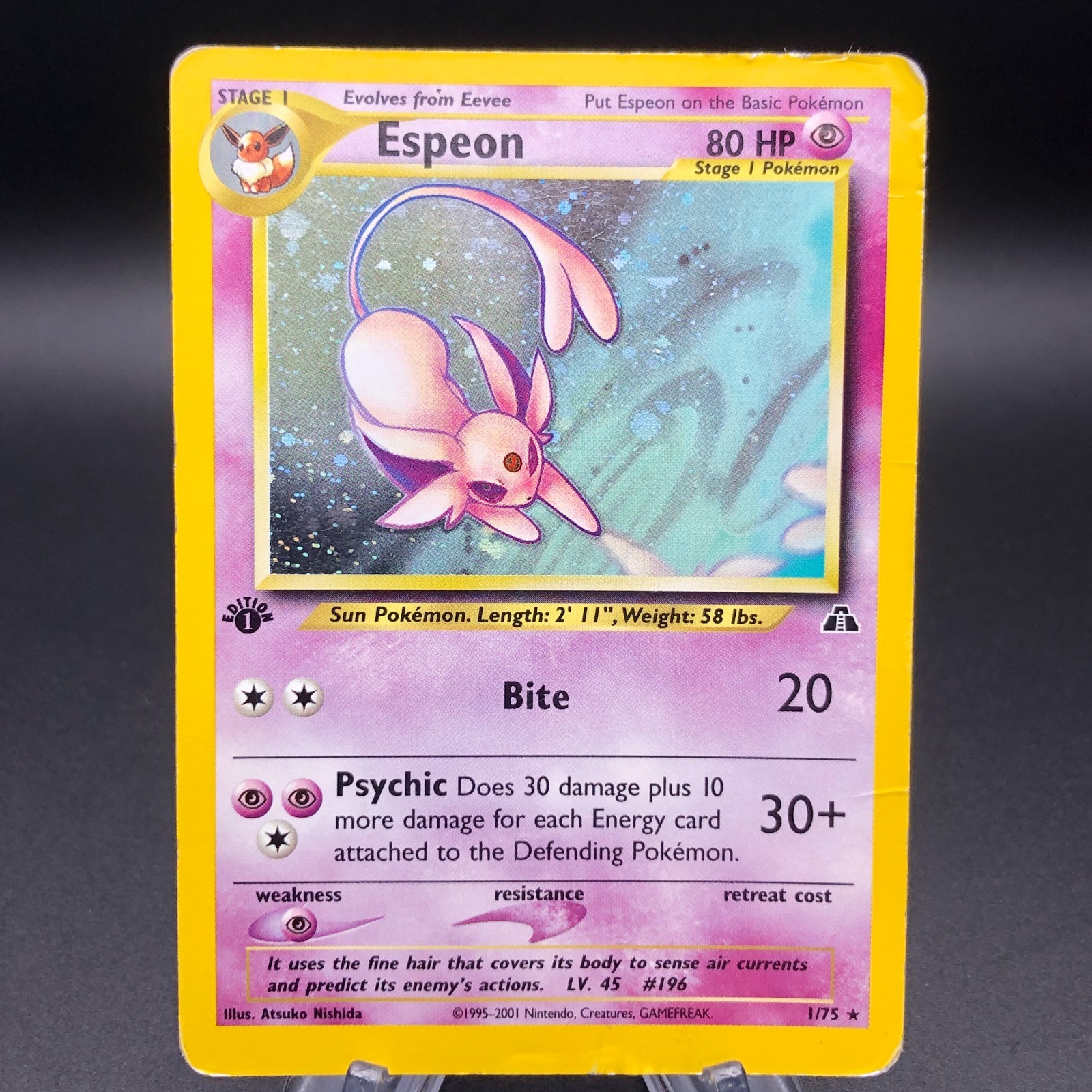 Pokemon Espeon 1/75 - 1st Edition Holo Rare 2001 Neo Discovery HP Pokemon Espeon 1/75 - 1st Edition Holo Rare 2001 Neo Discovery HP