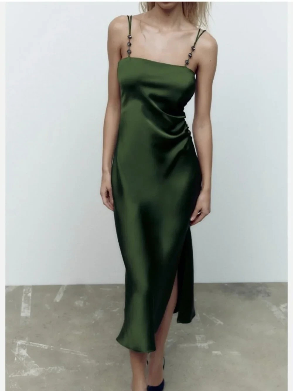 Women\'s ZARA SATIN EFFECT DRESS WITH JEWEL STRAPS, Small NWT Women\'s ZARA SATIN EFFECT DRESS WITH JEWEL STRAPS, Small NWT