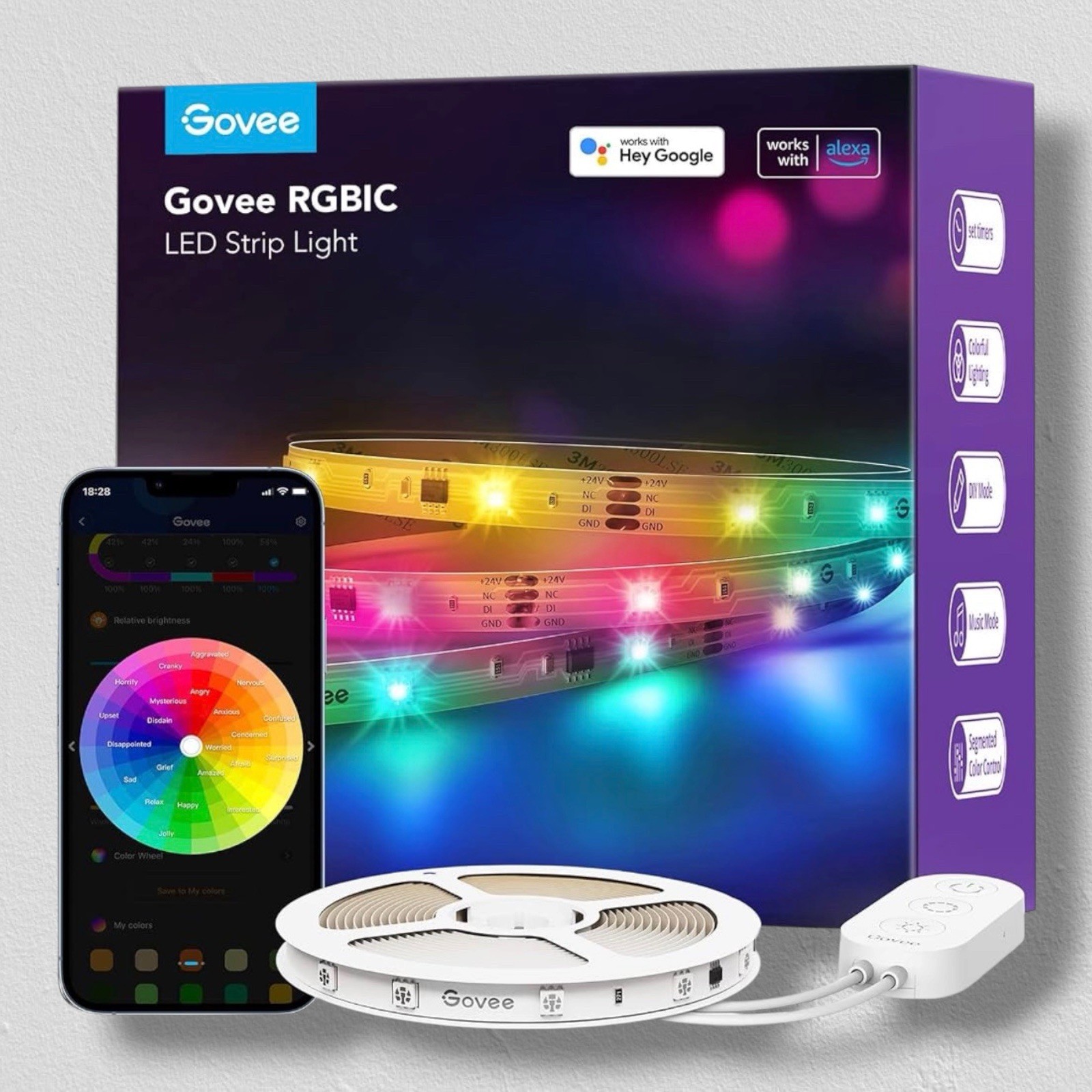 Govee 32.8 ft RGBIC LED Strip Lights, Smart LED Lights Work with Alexa