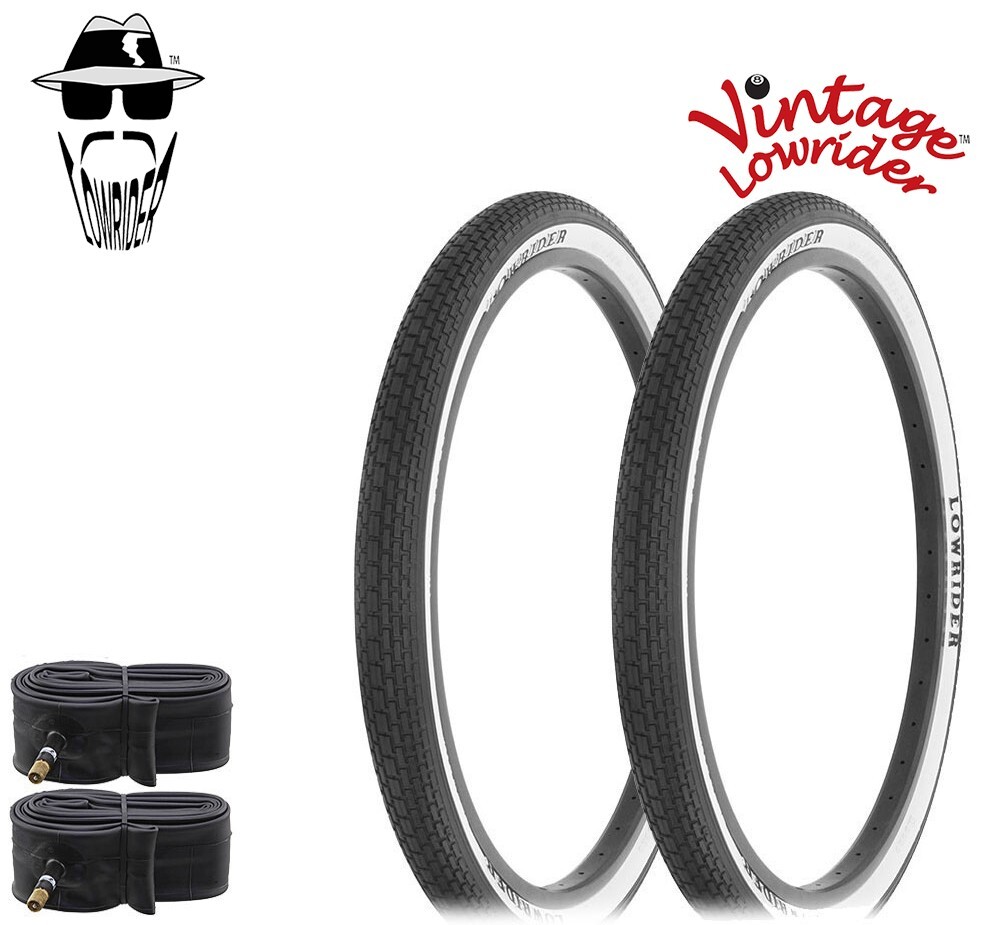 2 ORIGINAL Vtg LOWRIDER BRANDED BICYCLE TIRES 26X2.125 CLASSIC MINI BRICK w/TUBE 2 ORIGINAL Vtg LOWRIDER BRANDED BICYCLE TIRES 26X2.125 CLASSIC MINI BRICK w/TUBE
