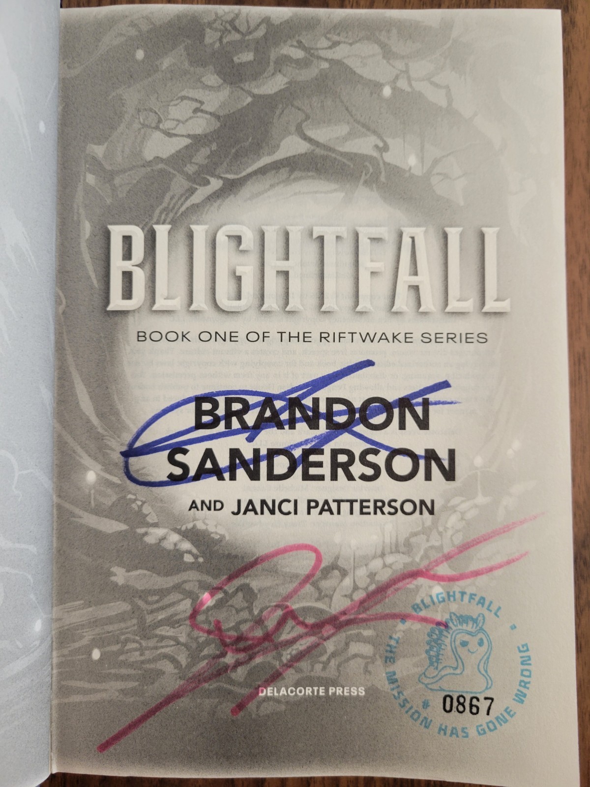 Blightfall Brandon Sanderson Janci Patterson Double-Signed & Numbered #0867 Blightfall Brandon Sanderson Janci Patterson Double-Signed & Numbered #0867
