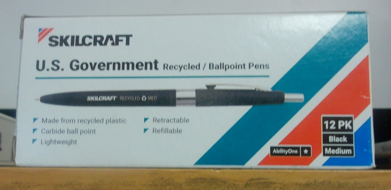 12 NEW SKILCRAFT U.S. GOVERNMENT BALL POINT PENS BLACK MEDIUM RECYCLED 12 NEW SKILCRAFT U.S. GOVERNMENT BALL POINT PENS BLACK MEDIUM RECYCLED