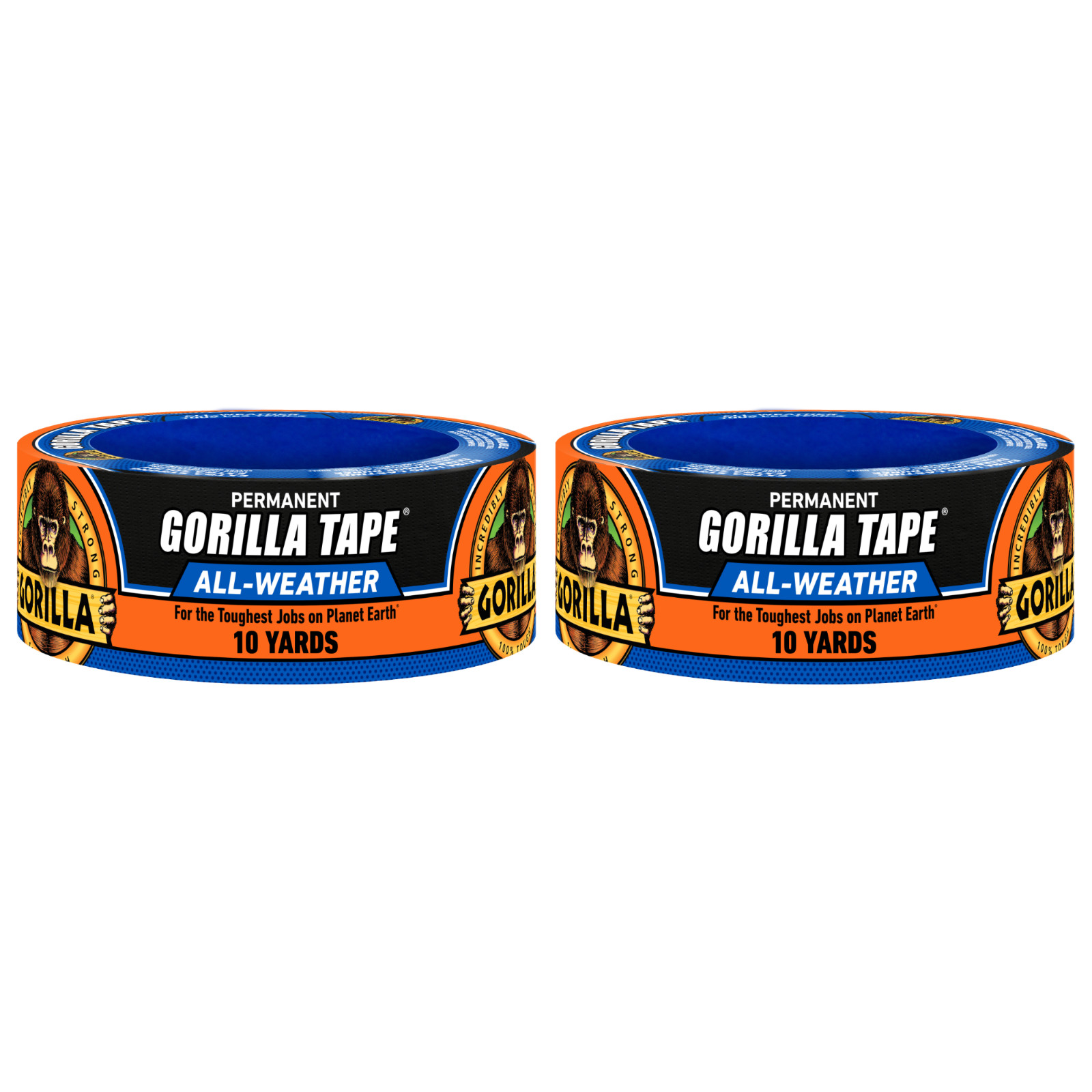 Gorilla Permanent All Weather Black Tape 1.88 in x 10 Yard, 2 Rolls