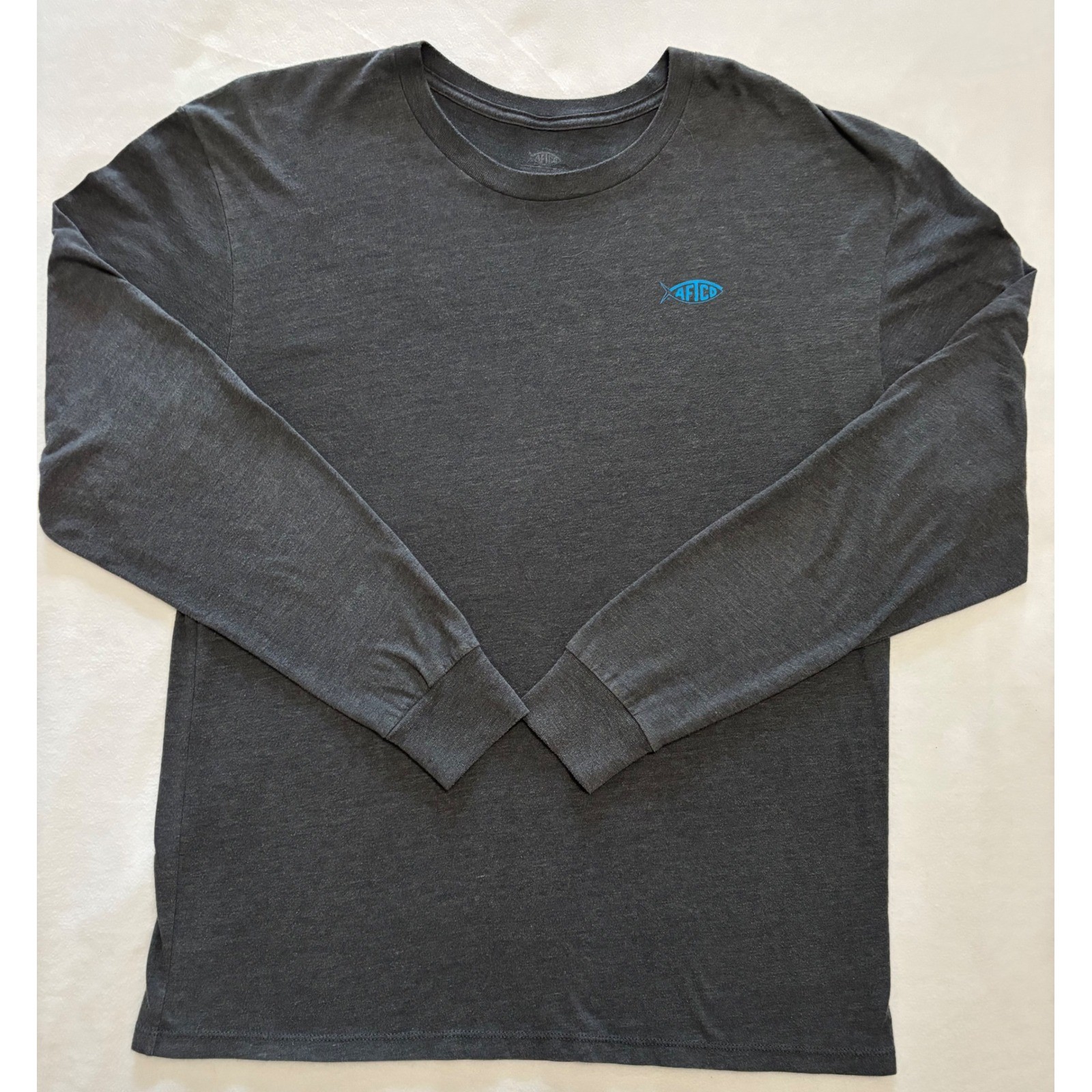 AFTCO Long Sleeve T-Shirt Mens Large Charcoal Heather Fishing Flag Graphic