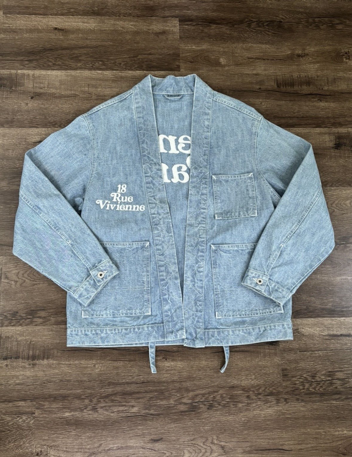 KENZO Men’s Blue Kimono Jacket Size M Embroidered Logo Tie Closure KENZO Men’s Blue Kimono Jacket Size M Embroidered Logo Tie Closure