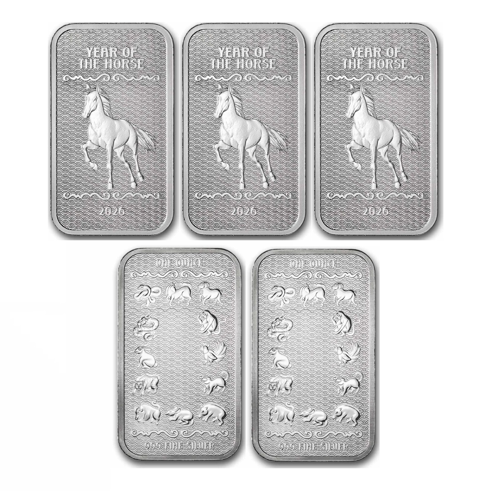 5x 2026 APMEX Year of the Horse - 5 oz Silver Bar