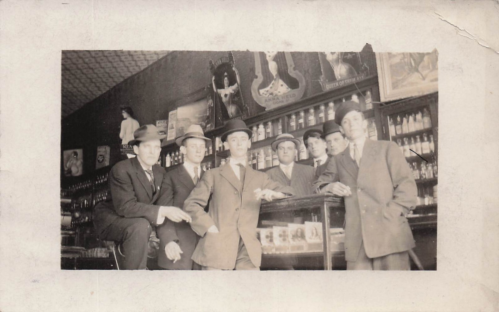 Tobacco Drug Store Interior Anna Held Cigar Advertising Sign Photo Postcard 20A