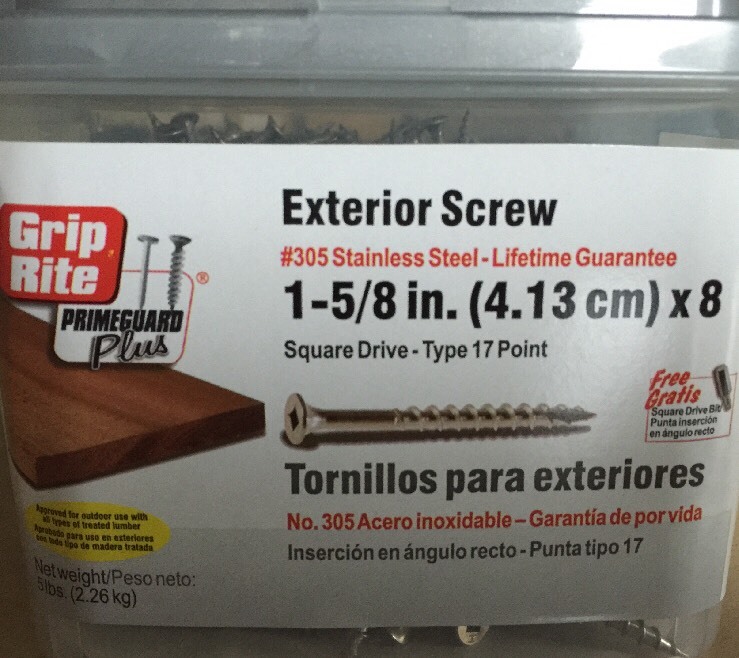 5 LBS Grip Rite 305 Stainless Steel Screws Square Drive 1 5/8 x 8 Deck 5 LBS Grip Rite 305 Stainless Steel Screws Square Drive 1 5/8 x 8 Deck