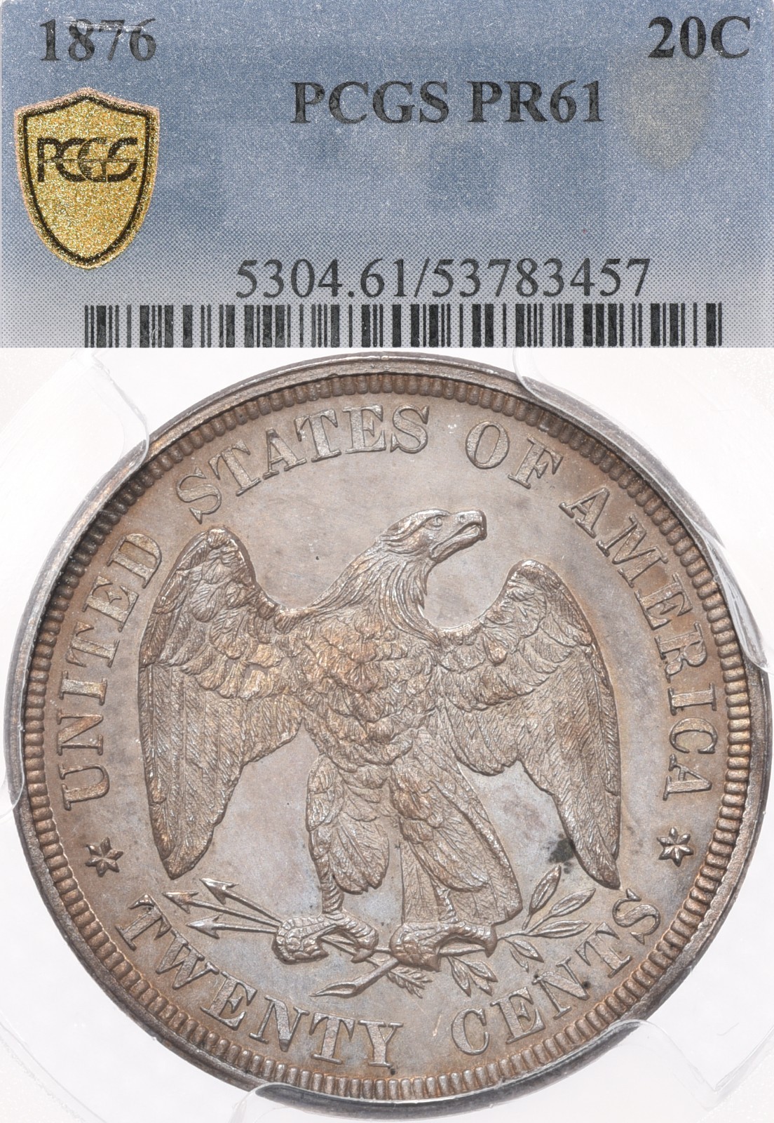 1876 20C PCGS PR61 Proof Twenty Cent Piece Silver Double Dime Seated Liberty