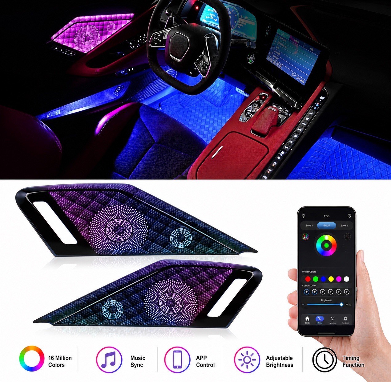 C8 Corvette RGB Ambient Door Speaker & Footwell Light Kit (2019–2024)