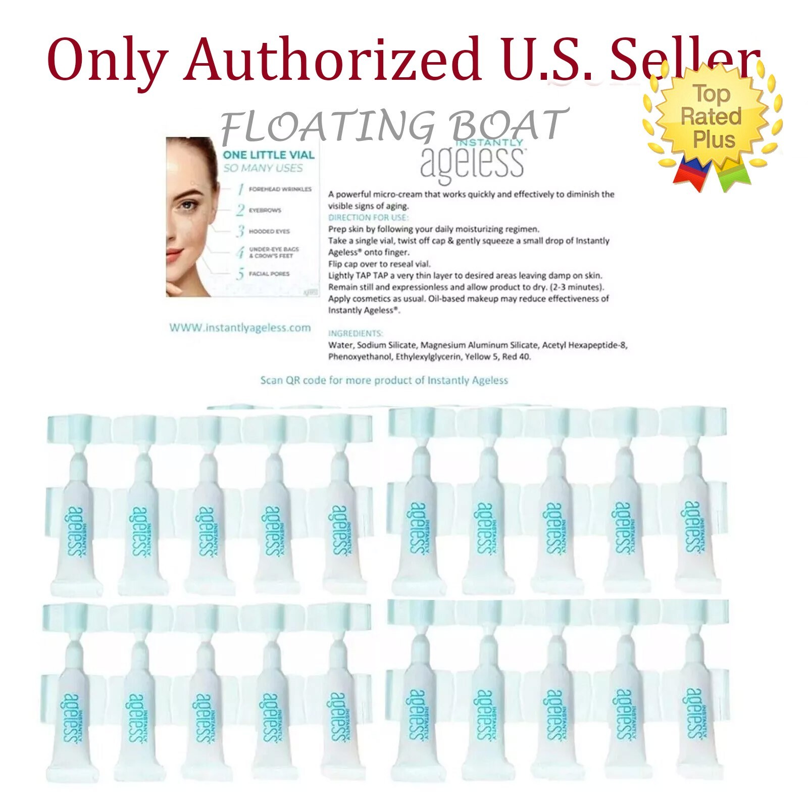 Instantly Ageless 20 Vials Facelift & Wrinkle remover in seconds, exp 02/2029