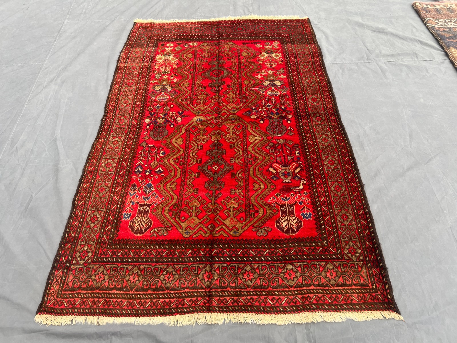 Vintage Caucasian Rug 4'1x6'9 Red Handknotted Floral Distressed Antique Area Rug