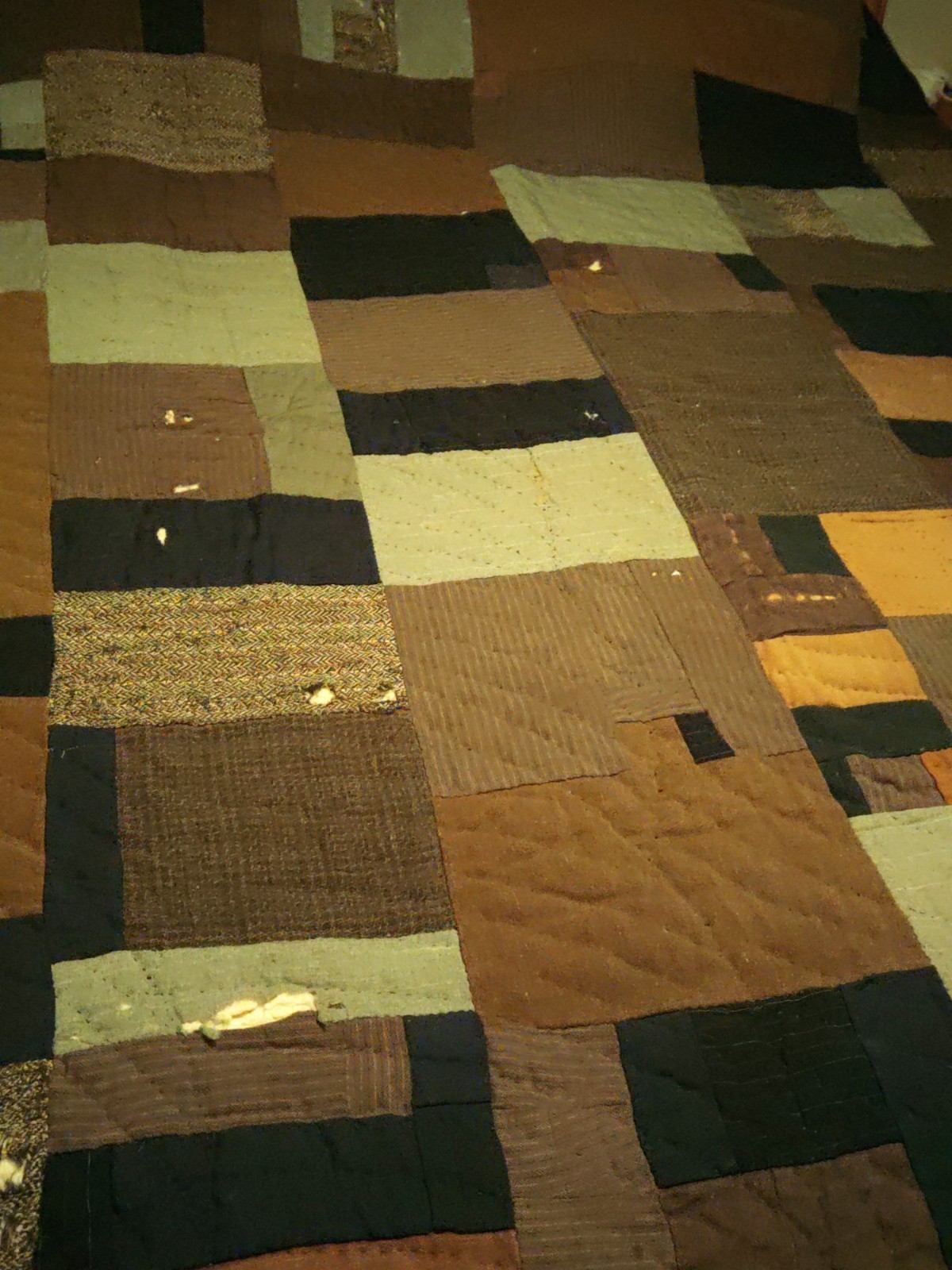 Hand Sewn Antique Irregular Block Patchwork Quilt (Queen Size-Heavy, Reversible)