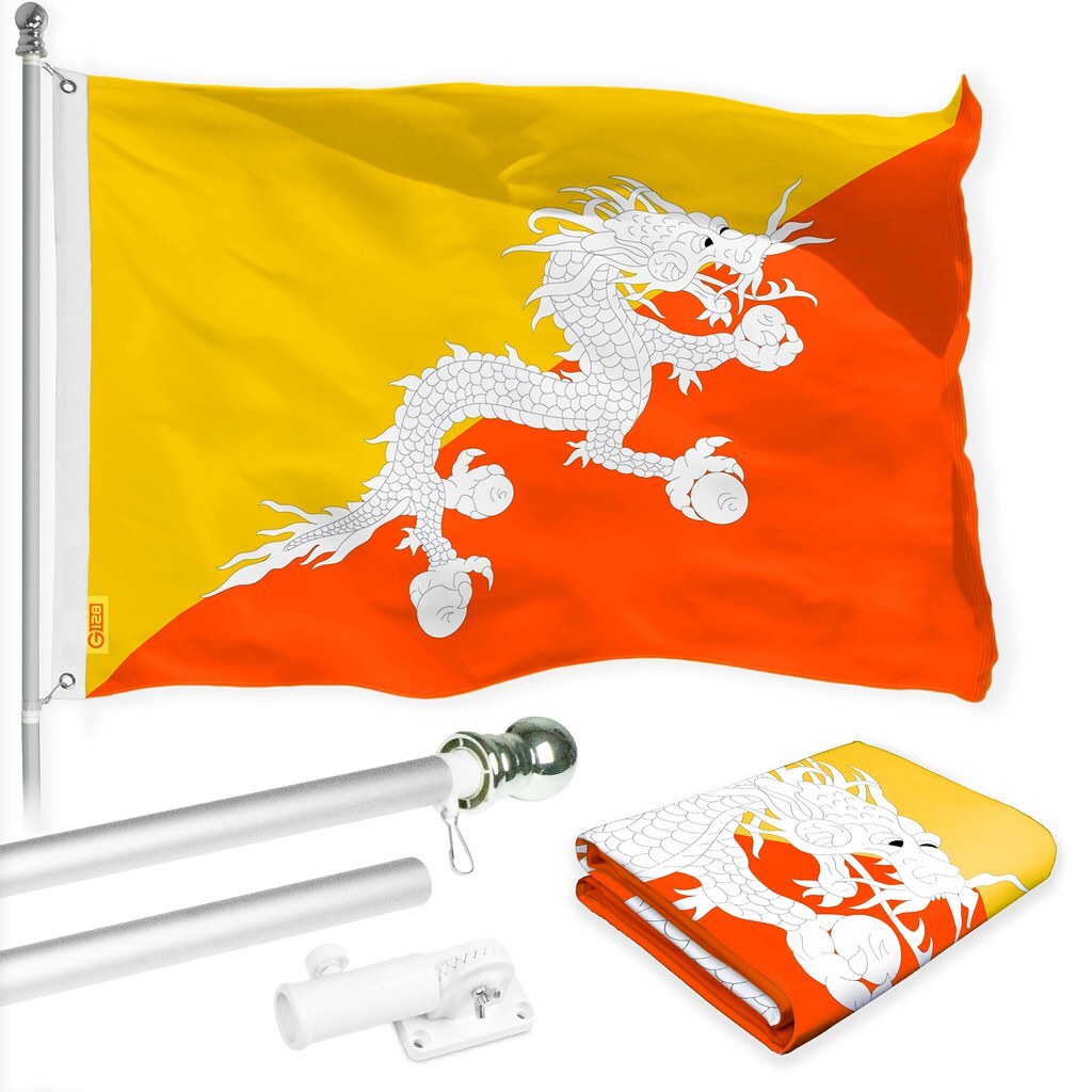 G128 Combo Pack: 6 Ft Flagpole Silver & Bhutan Flag 3x5 Ft Printed 150D Poly G128 Combo Pack: 6 Ft Flagpole Silver & Bhutan Flag 3x5 Ft Printed 150D Poly
