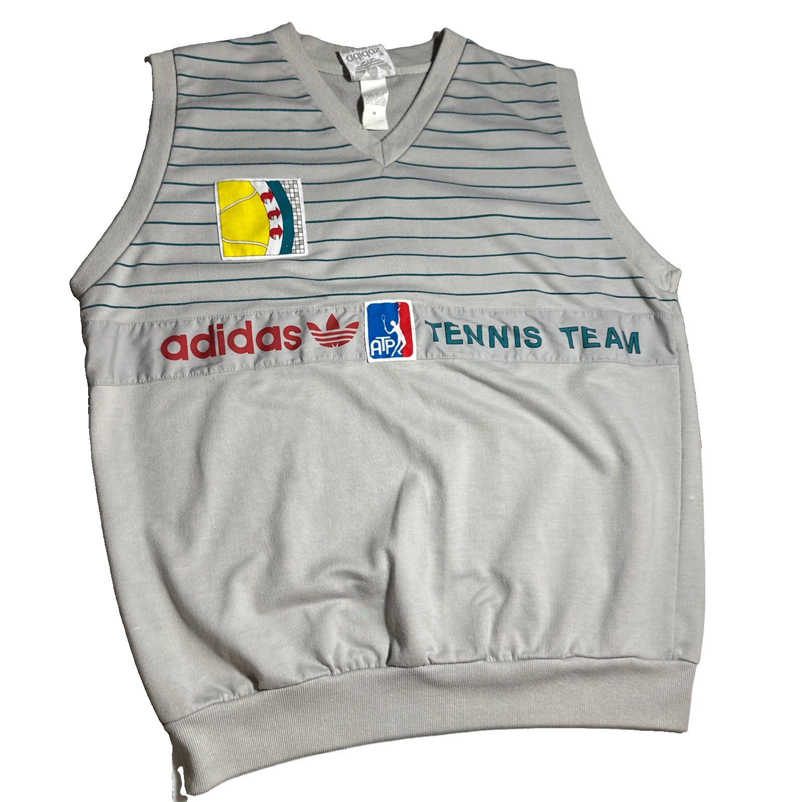 Vintage 80s Adidas ATP Tennis Team Sweater Vest Mens M Trefoil Striped Taiwan