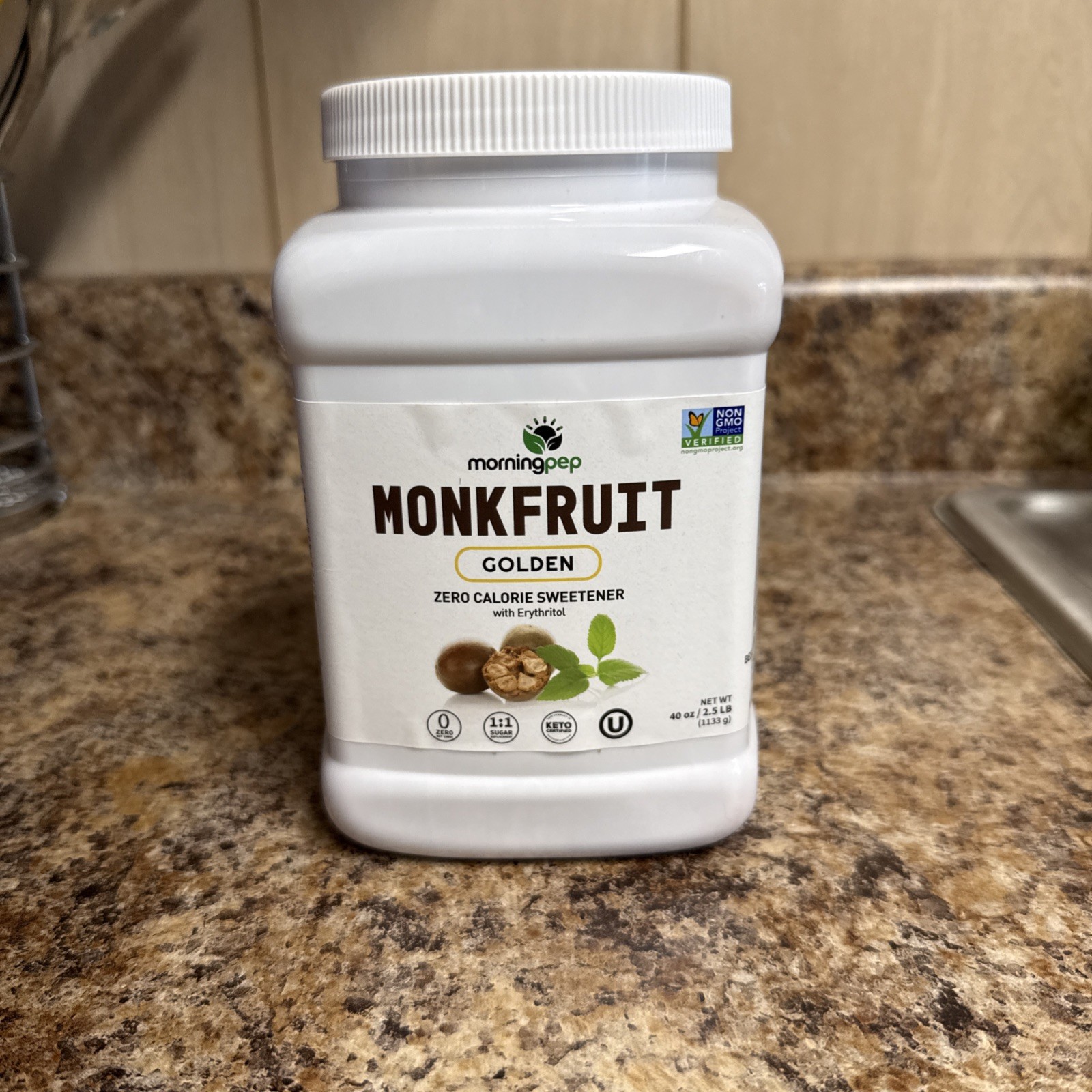 Morning Pep Monk Fruit Sweetener, Classic White Sugar Substitute 2.5lb EXP:08/27 Morning Pep Monk Fruit Sweetener, Classic White Sugar Substitute 2.5lb EXP:08/27