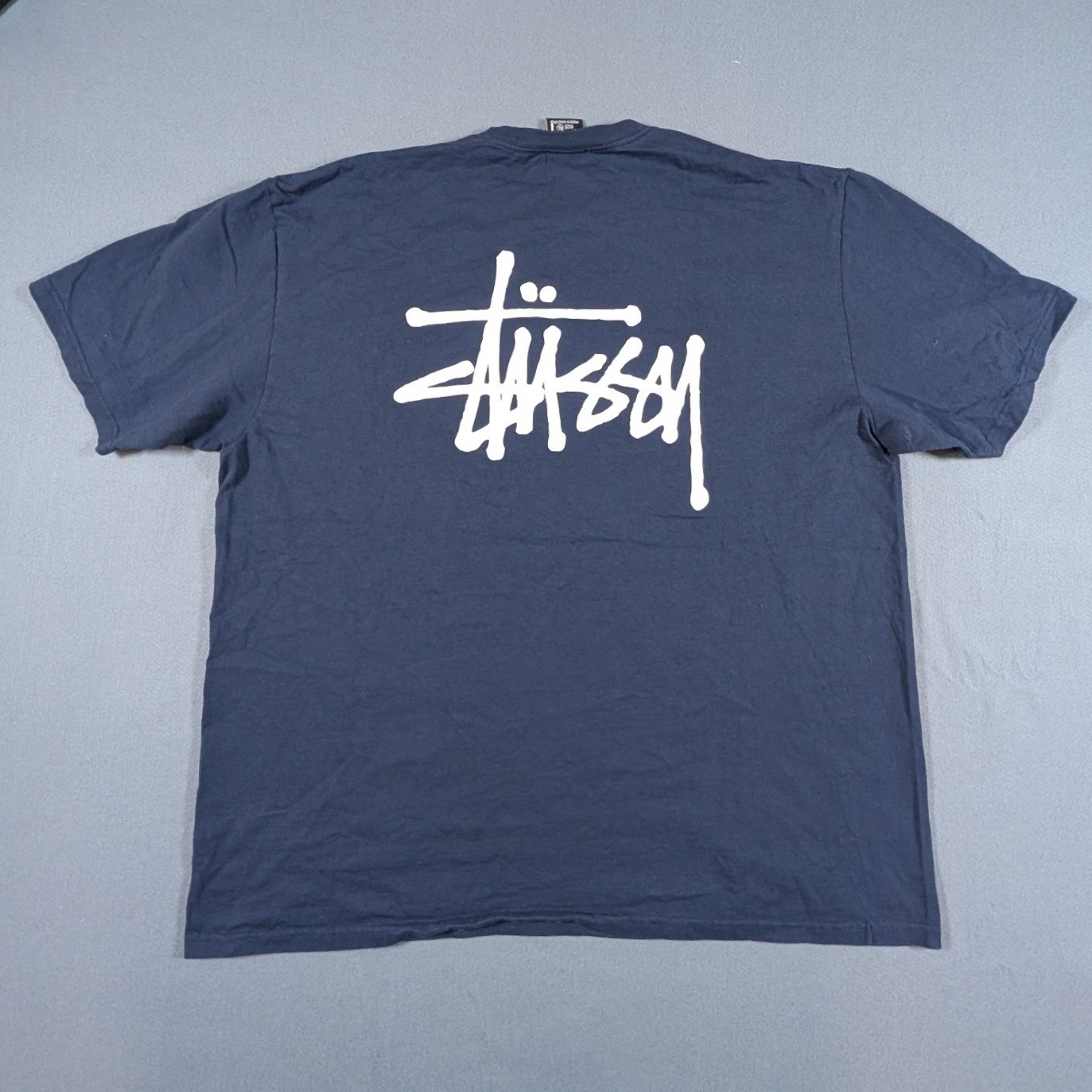 Stussy T Shirt Mens XL Navy Blue Big Logo Short Sleeve Streetwear Vintage Y2K