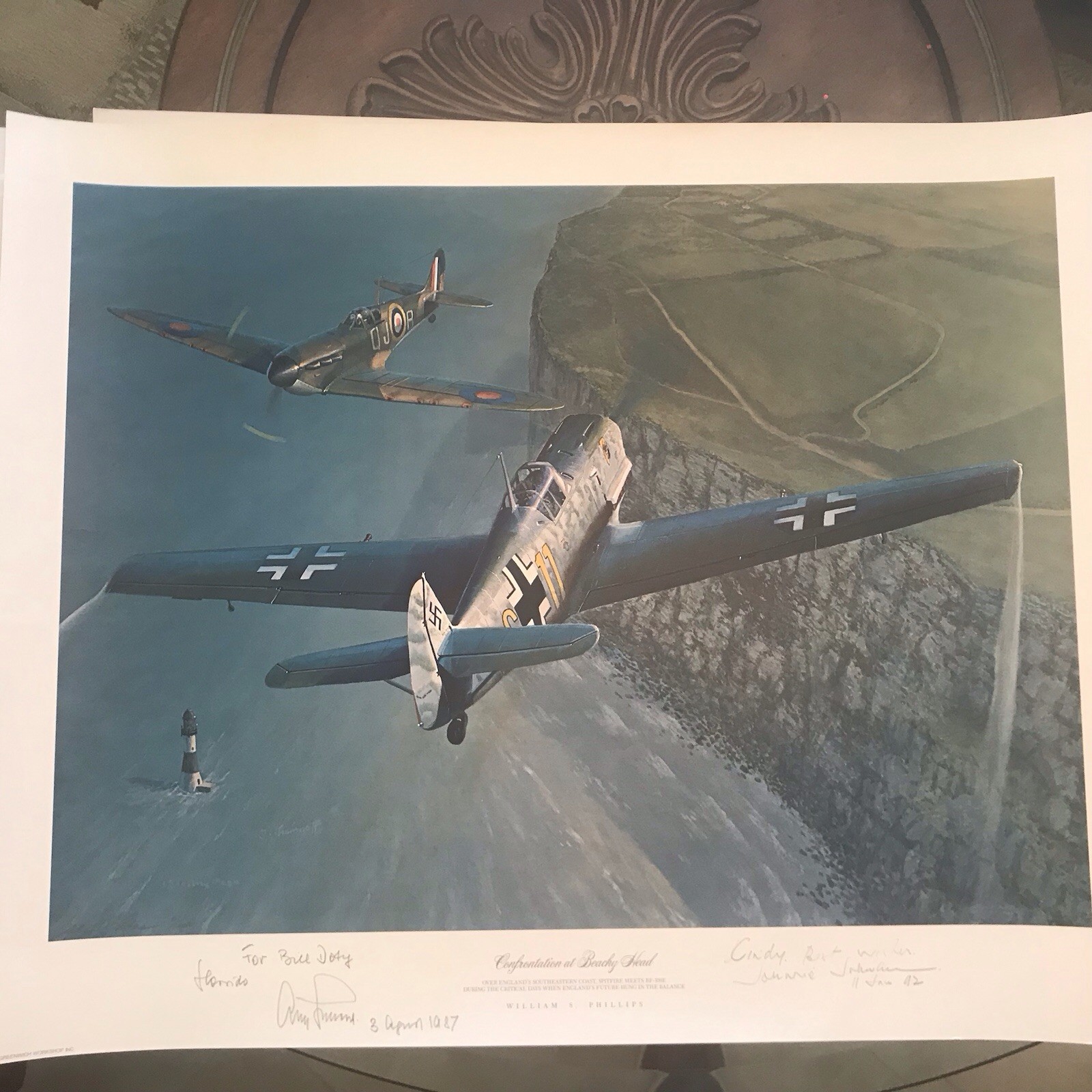 Confrontation At Beachy Head by William Phillips with German Ace Signatures