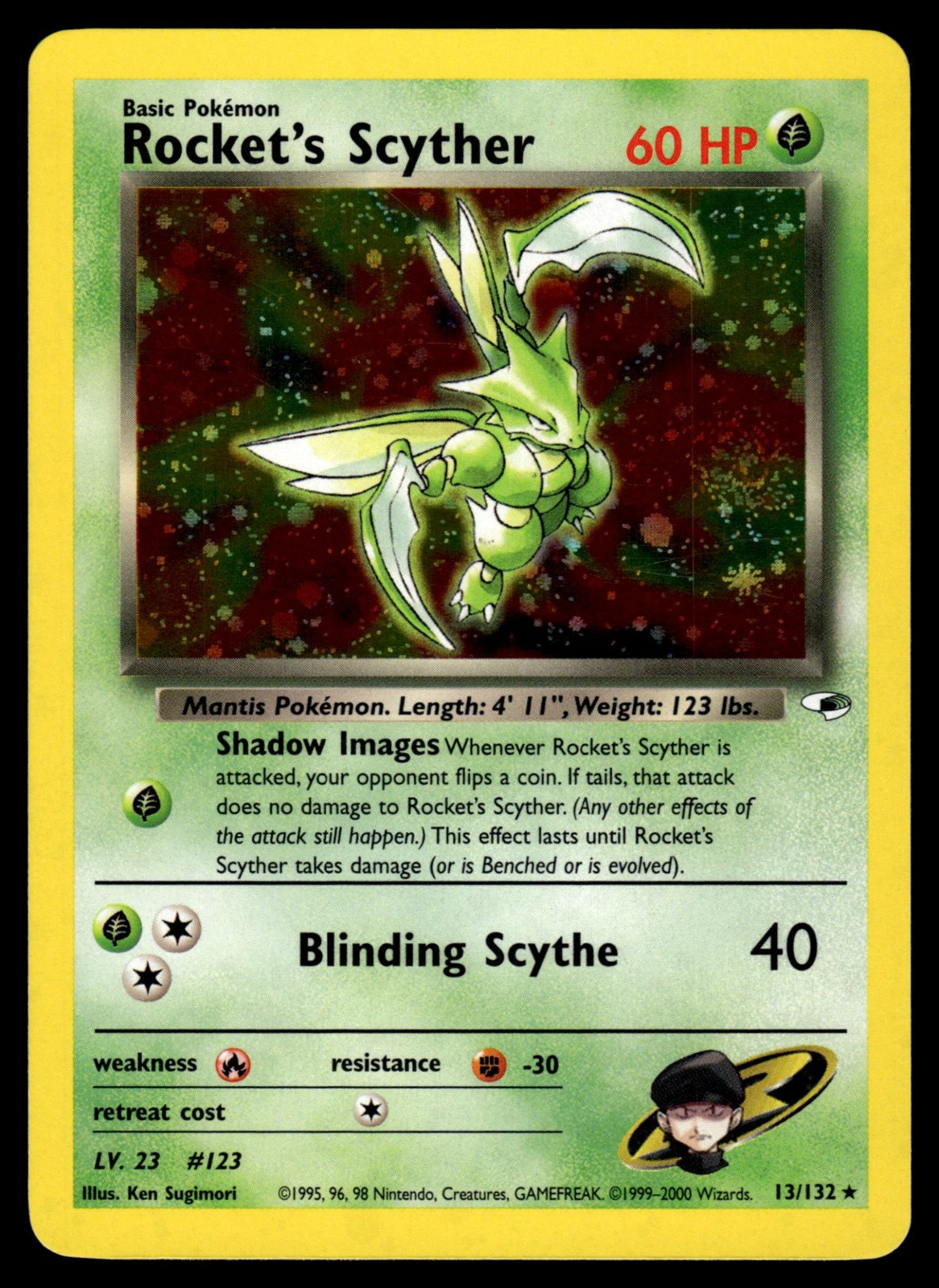 Rocket\'s Scyther Unlimited Holofoil 013/132 Gym Heroes NM