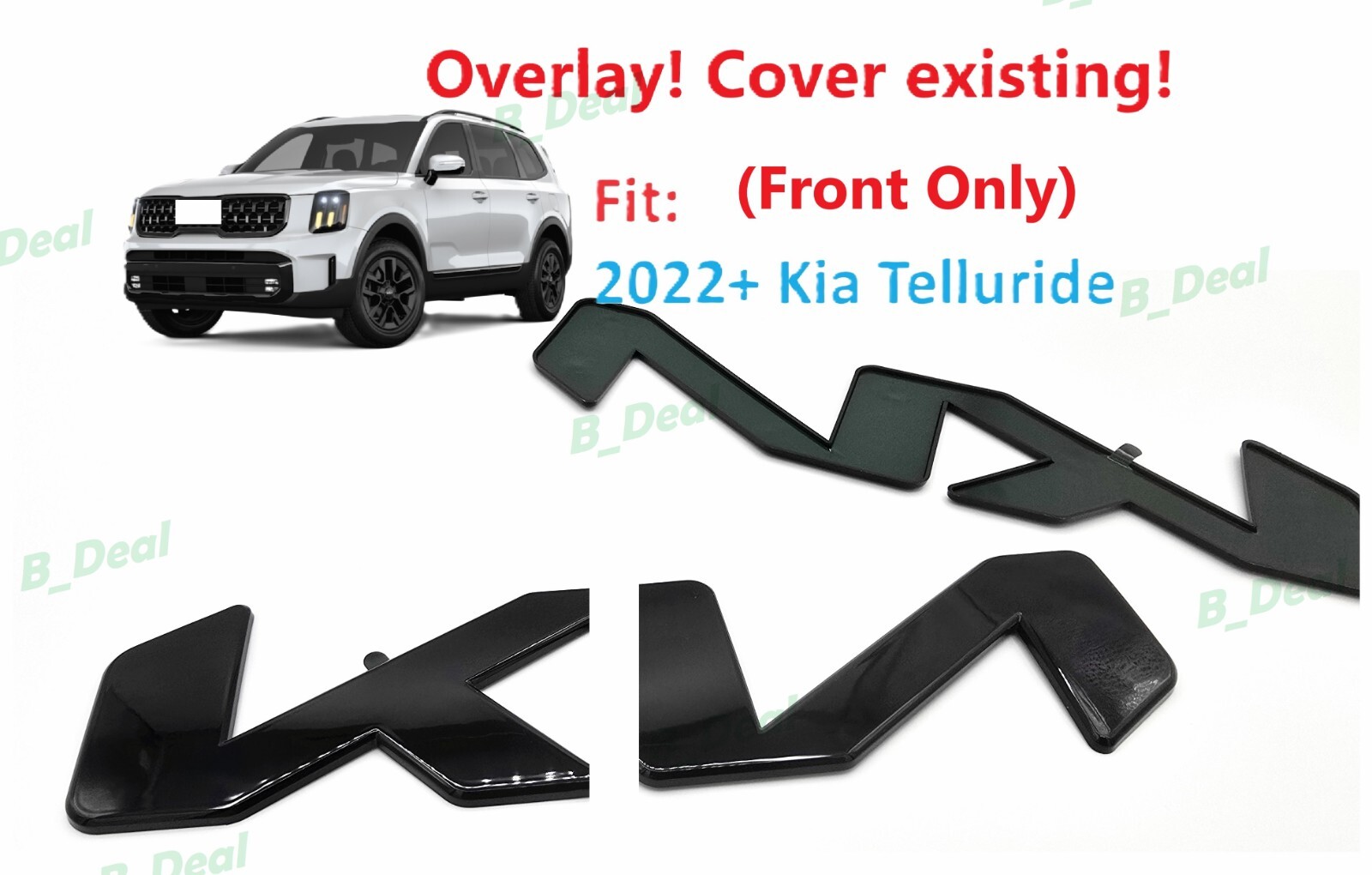 Custom OVERLAY Gloss Black Front Bumper K I A Emblem 2022+ Telluride