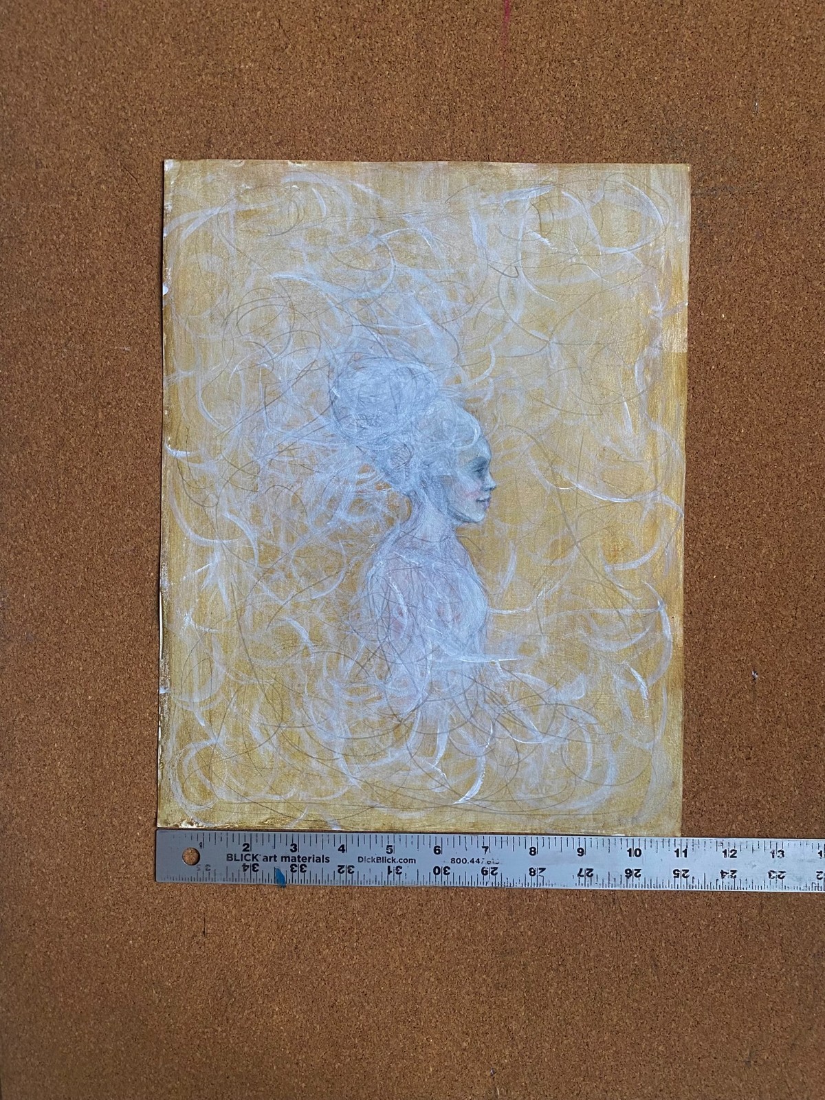 Whimsical original fine art figurative painting white and gold 14\ Whimsical original fine art figurative painting white and gold 14\