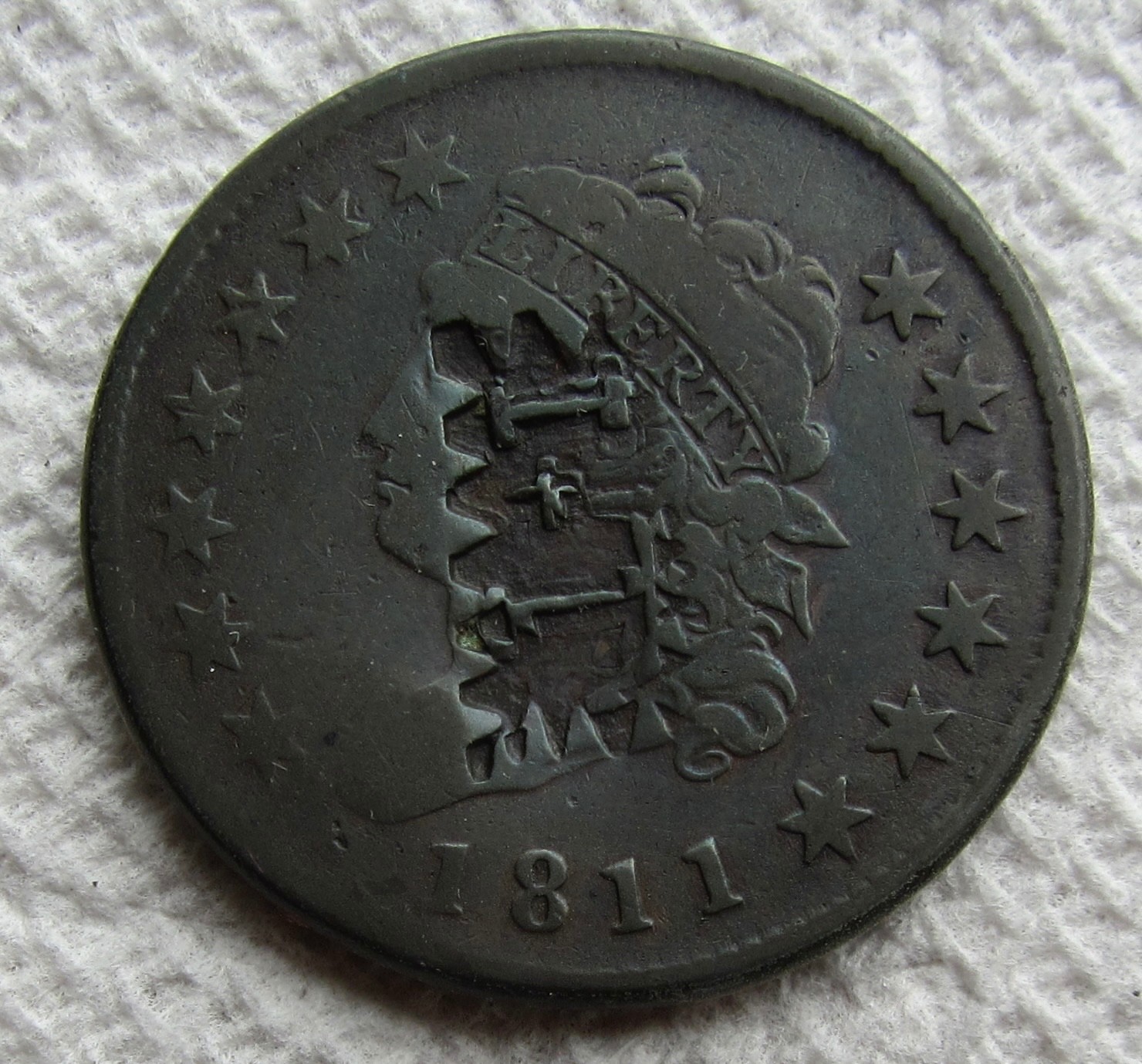 1811 Classic Head Copper Large Cent Rare Key Date Type Coin Fine Counter Stamp 1811 Classic Head Copper Large Cent Rare Key Date Type Coin Fine Counter Stamp