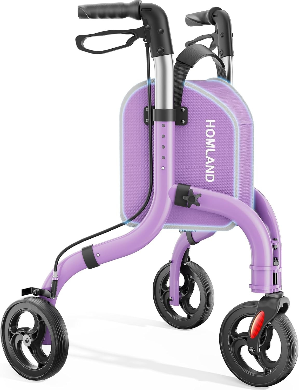 3 Wheel Rollator Walker Seniors 260Lb Lightweight Foldable Aluminum Purple