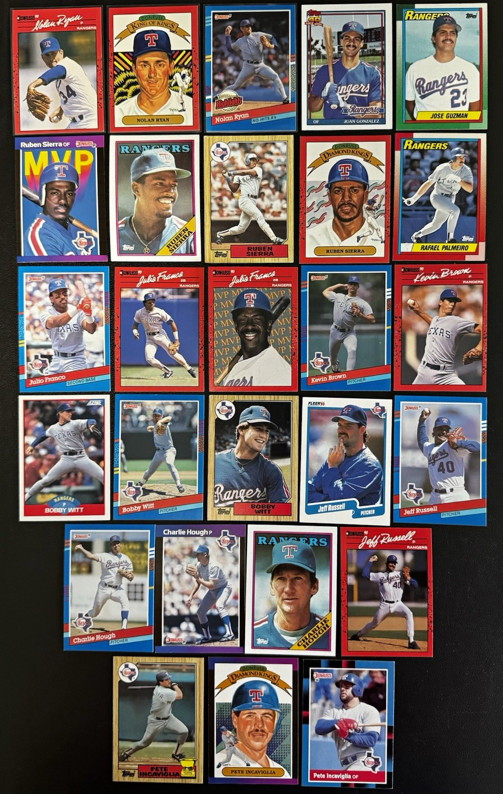 27 Card Texas Rangers Baseball Card Lot Nolan Ryan Ruben Sierra Julio Franco